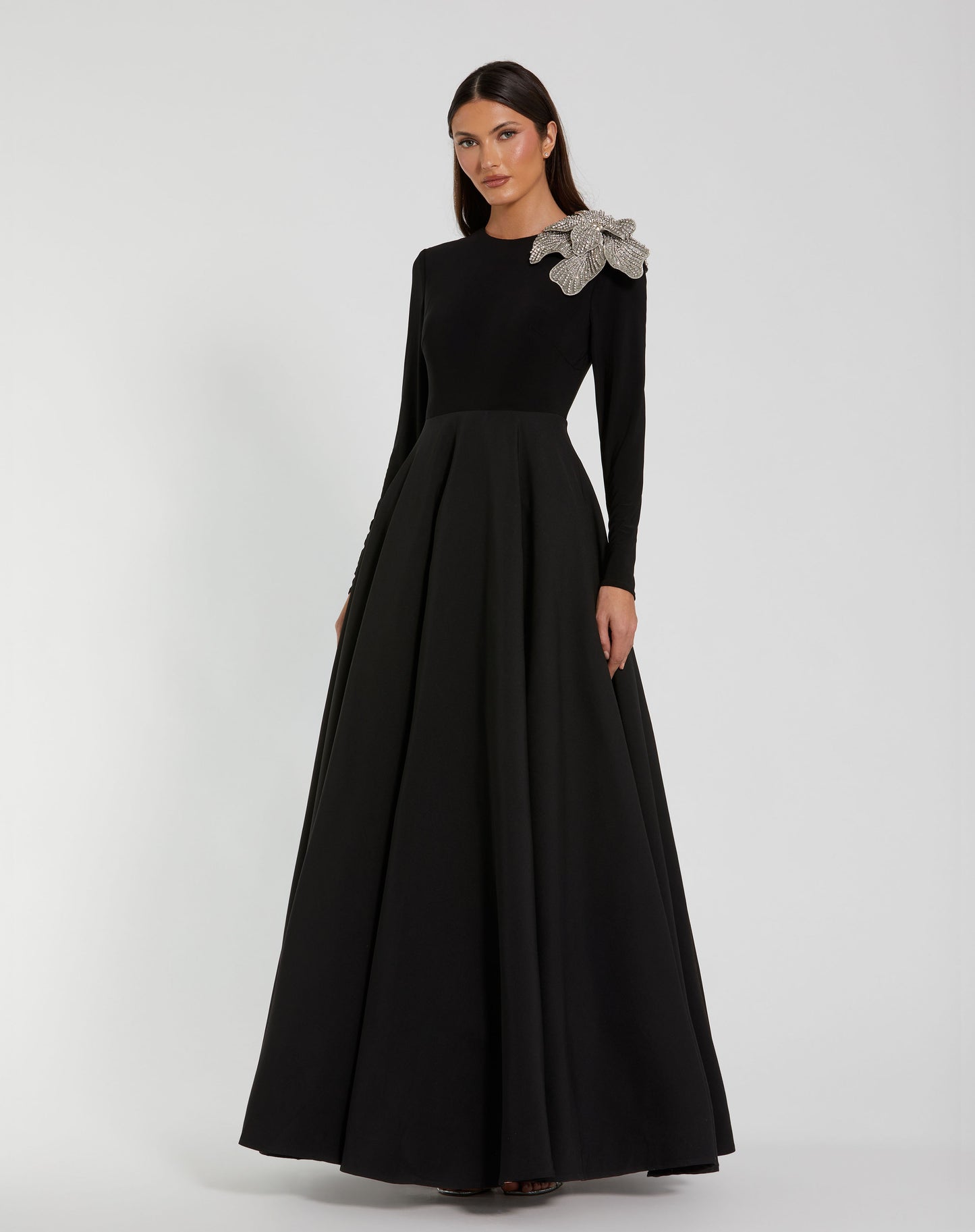 Long Sleeve Taffeta 3D Flower Ball Gown