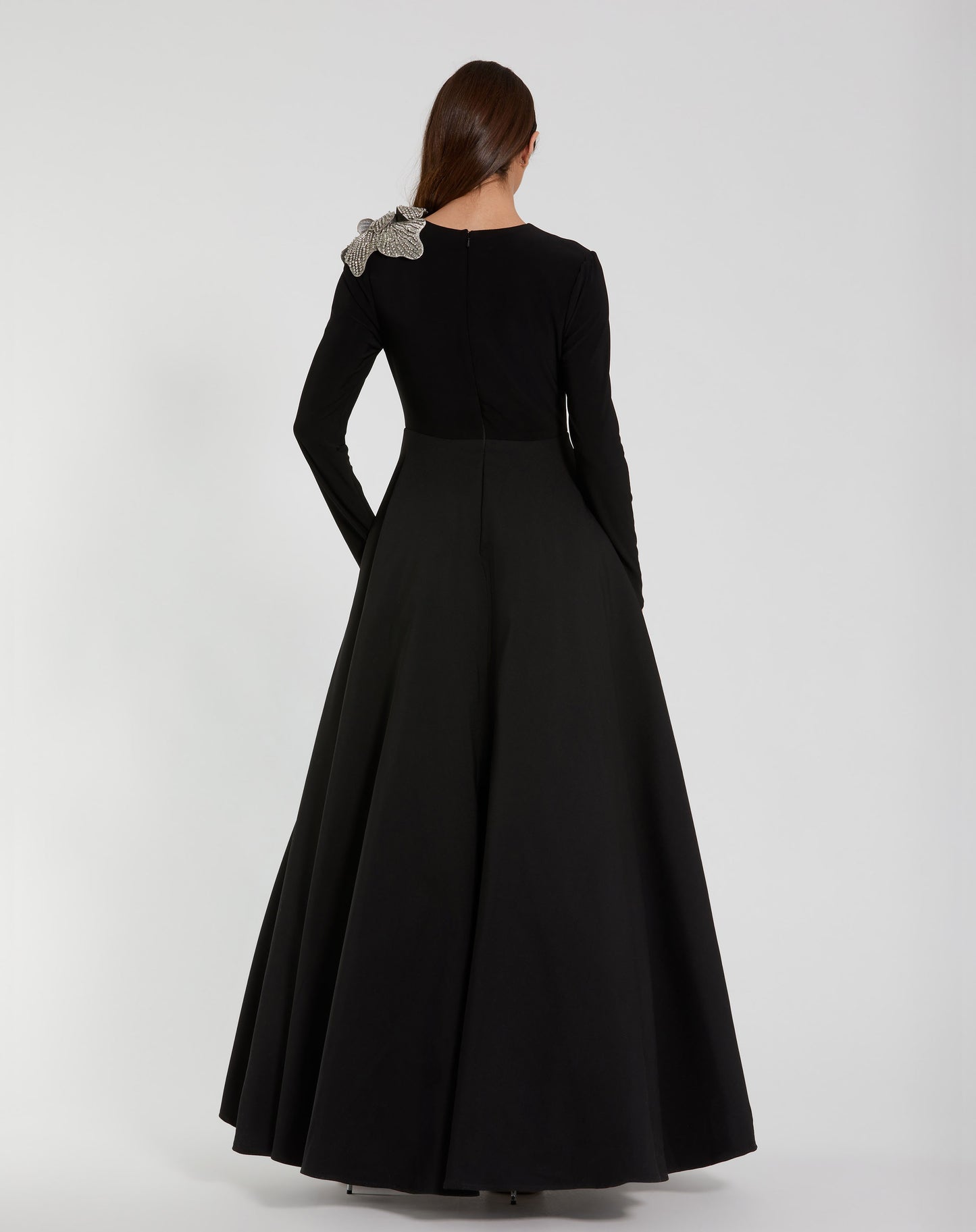 Long Sleeve Taffeta 3D Flower Ball Gown