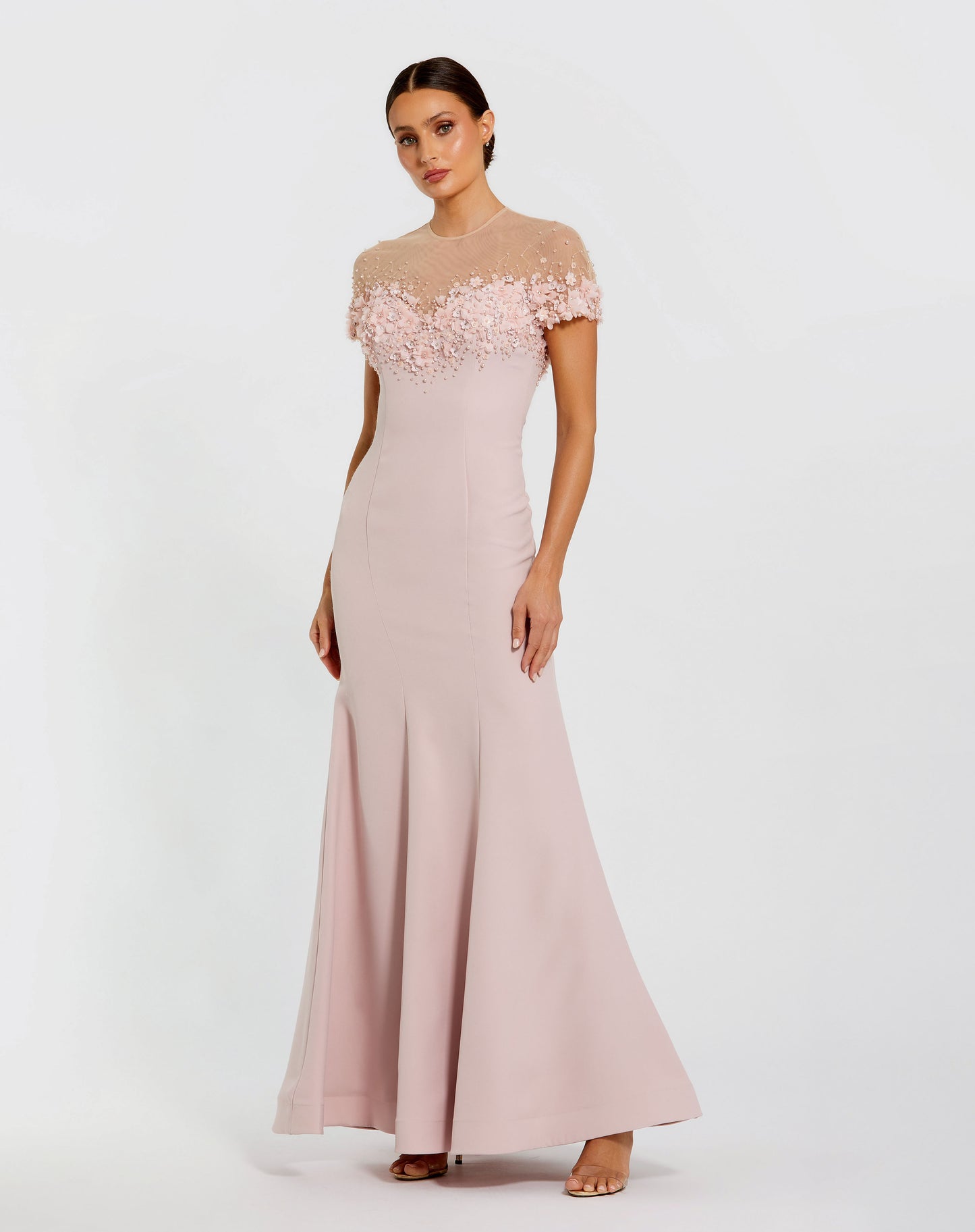 Mermaid Crepe Gown With Beaded Illusion Neck