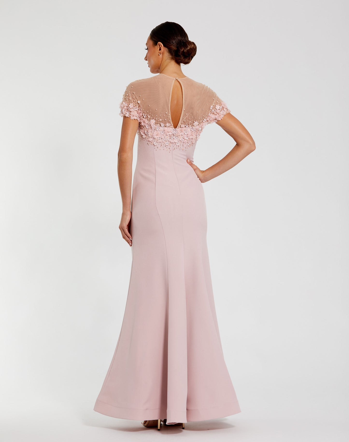 Mermaid Crepe Gown With Beaded Illusion Neck