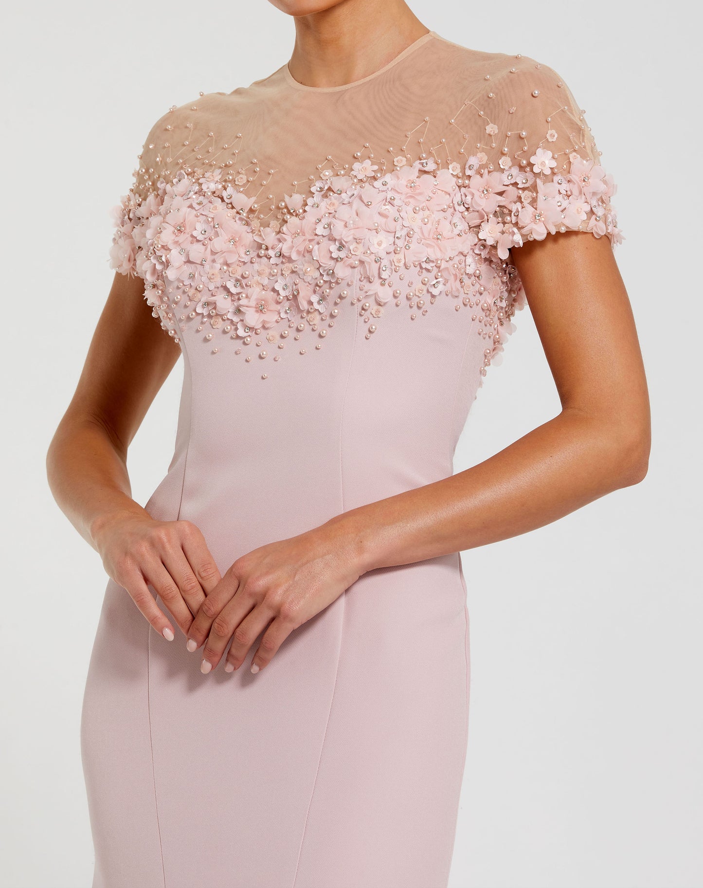 Mermaid Crepe Gown With Beaded Illusion Neck