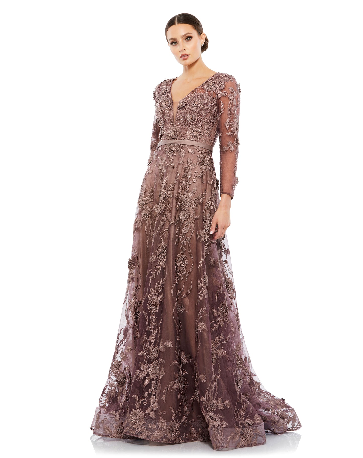 Mac Duggal Style#20108, Long Sleeve A-line Lace Gown, A line,Floor Length,Floral,Lace,long sleeve,Newest Arrivals,V-Neck, $1350.00
