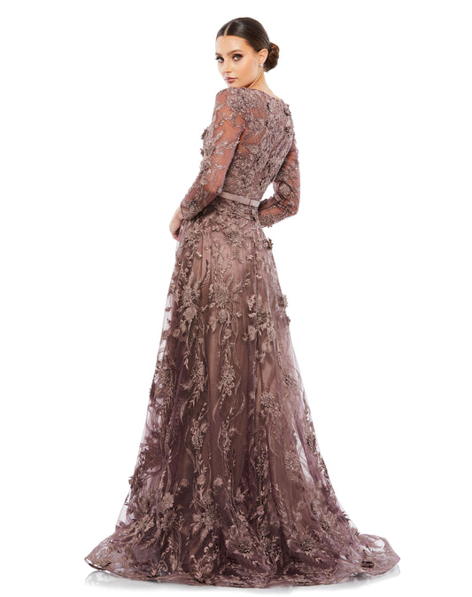 Mac Duggal Style#20108, Long Sleeve A-line Lace Gown, A line,Floor Length,Floral,Lace,long sleeve,Newest Arrivals,V-Neck, $1350.00
