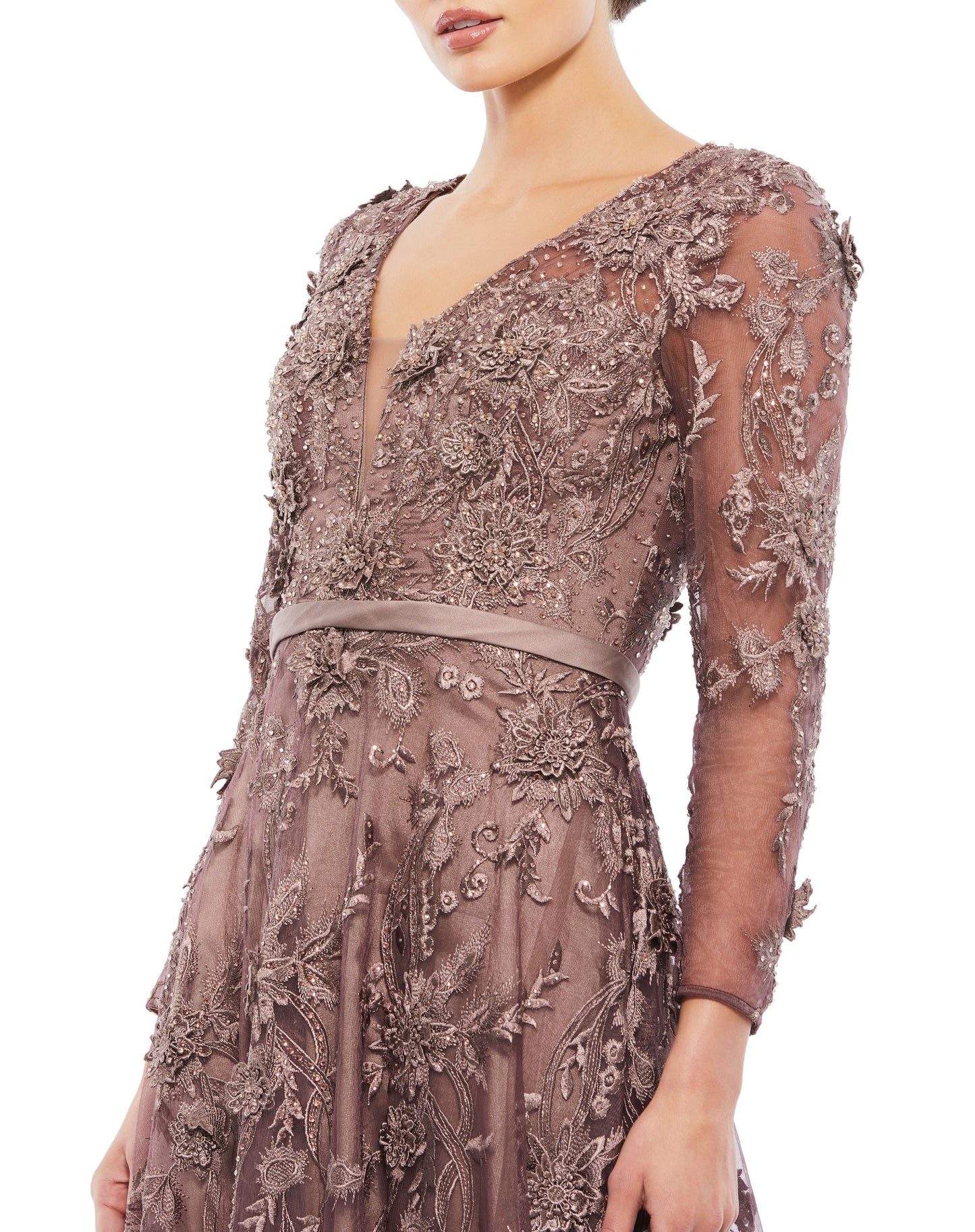 Mac Duggal Style#20108, Long Sleeve A-line Lace Gown, A line,Floor Length,Floral,Lace,long sleeve,Newest Arrivals,V-Neck, $1350.00