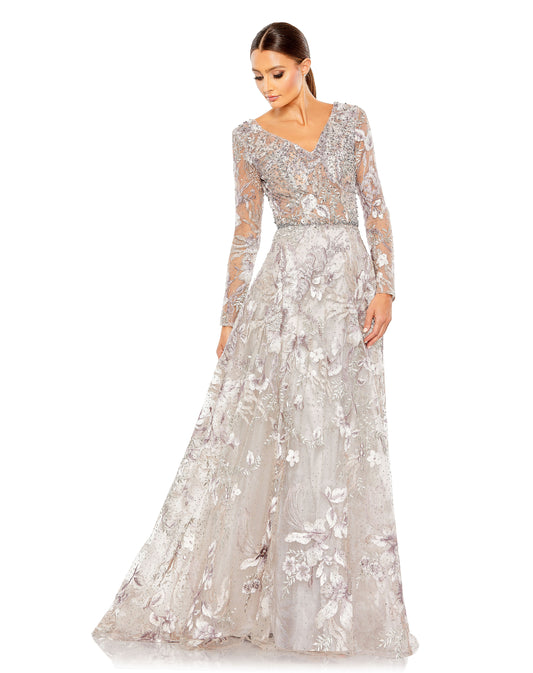 Long Sleeve Embroidered Ball Gown