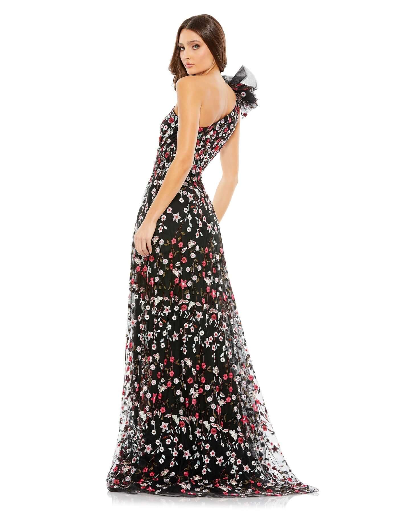 Mac Duggal Style#20331, Embellished Ruffled One Shoulder A Line Gown, A line,Floor Length,Floral,One Shoulder, $1150.00