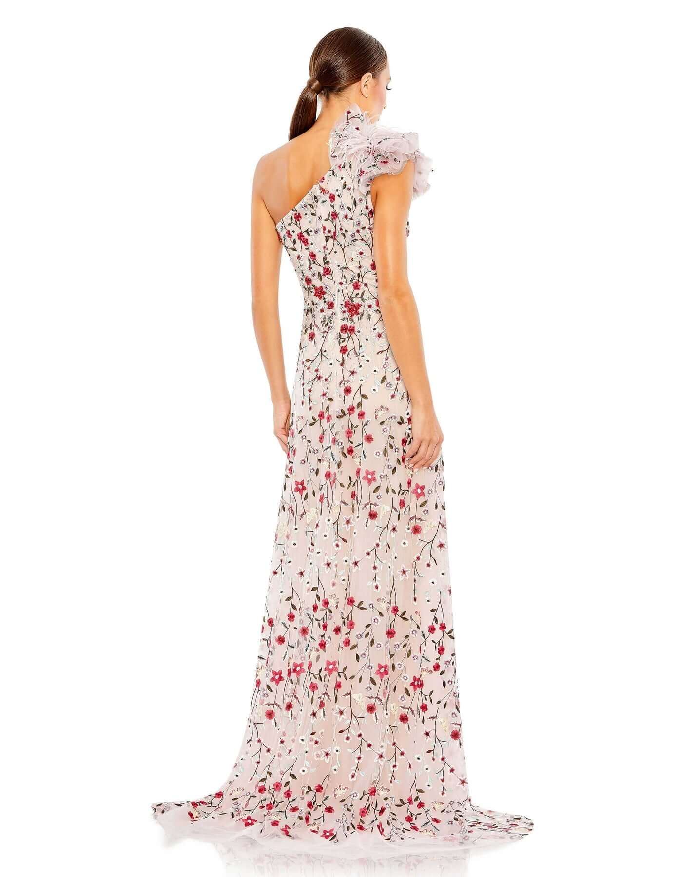 Mac Duggal Style#20331, Embellished Ruffled One Shoulder A Line Gown, A line,Floor Length,Floral,One Shoulder, $1150.00