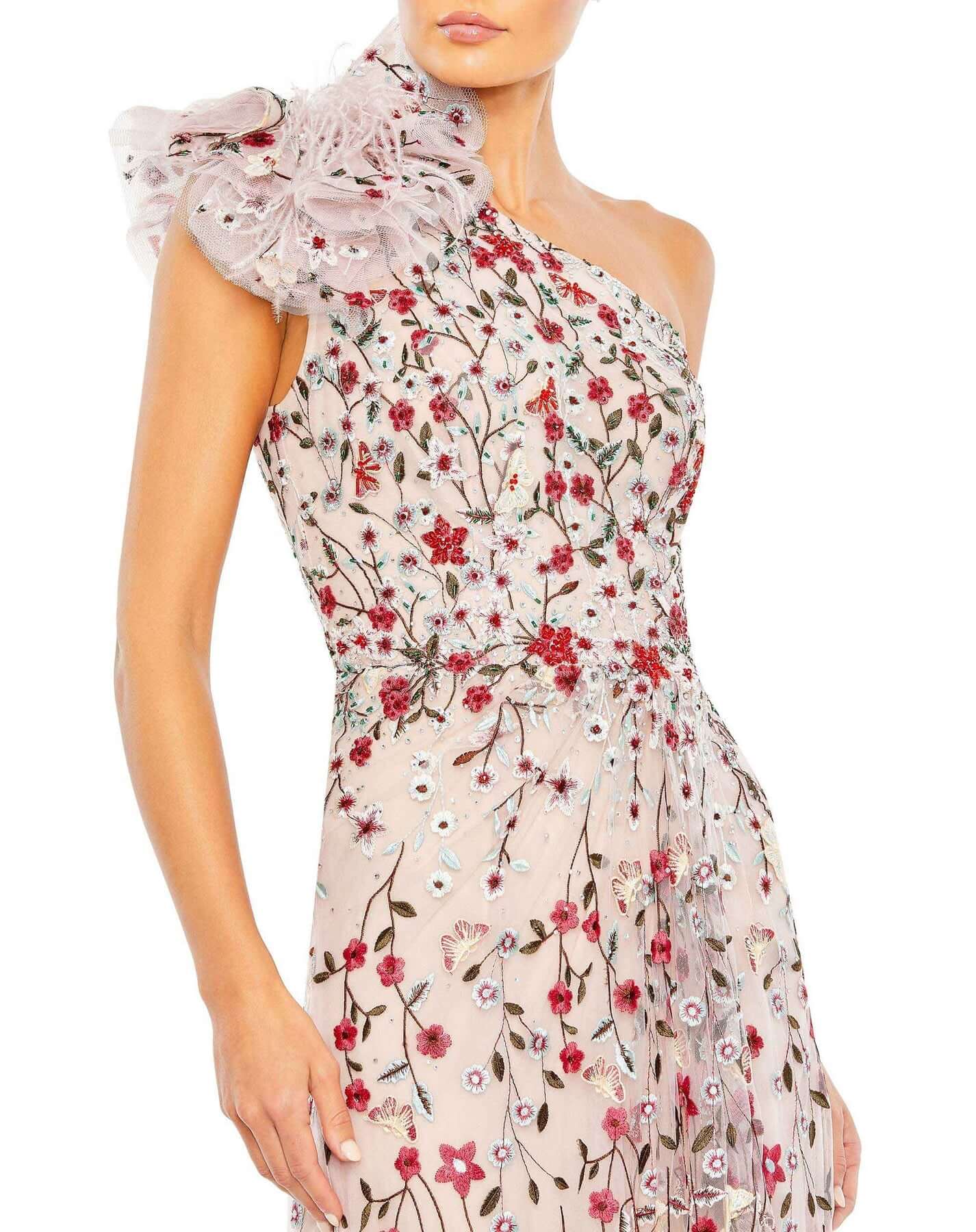 Mac Duggal Style#20331, Embellished Ruffled One Shoulder A Line Gown, A line,Floor Length,Floral,One Shoulder, $1150.00