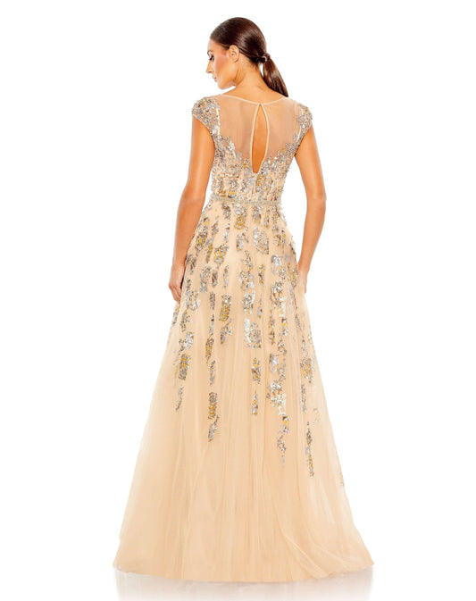 Mac Duggal Style#20364, Embelllished Drop Shoulder A Line Gown, A line,Ball Gown,beaded,Bridal,Cap Sleeve,Floor Length,SALE,Tulle, $850.00