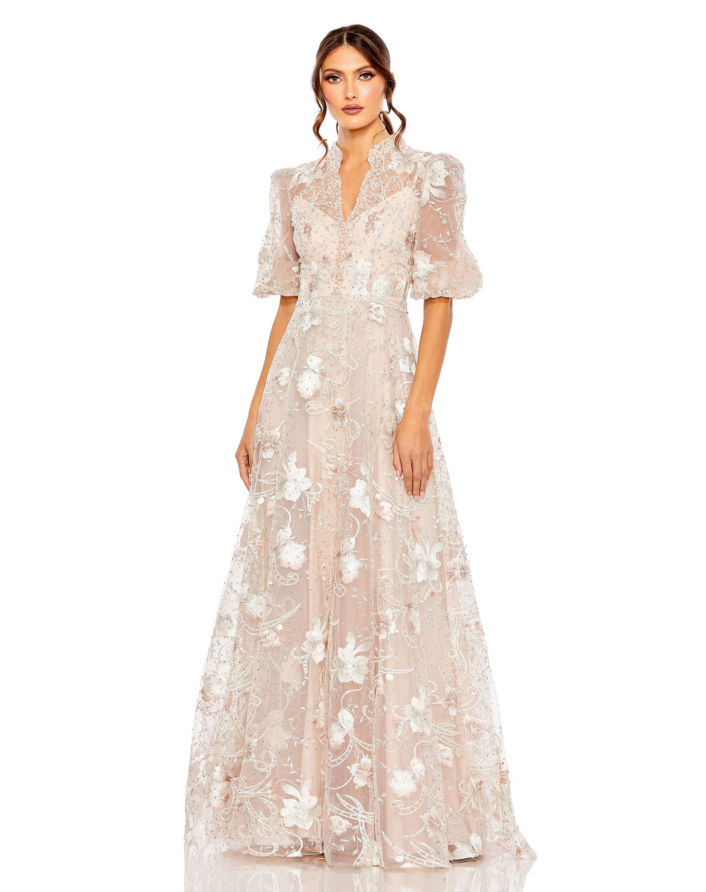 Queen Anne Puff Sleeve A Line Gown
