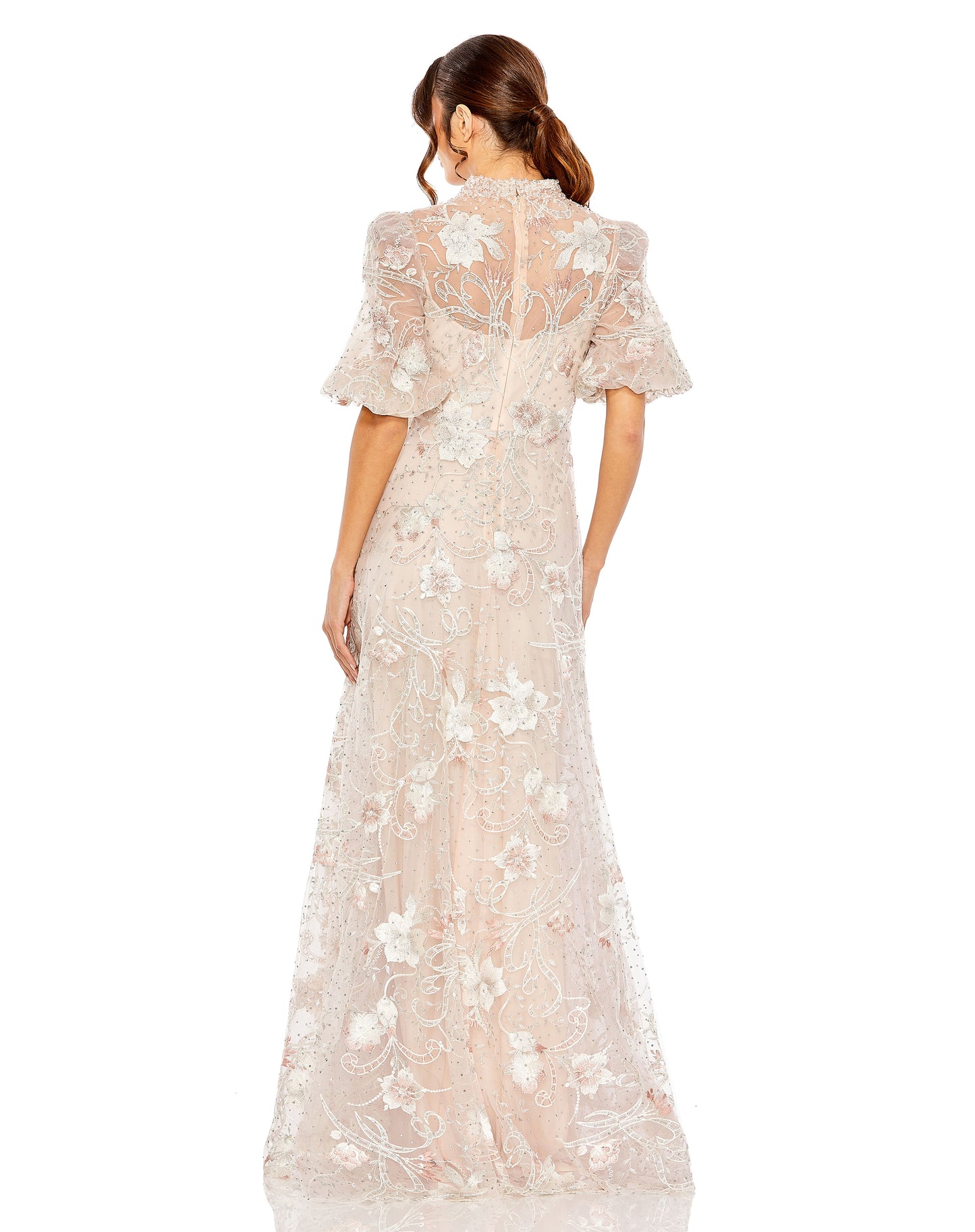 Queen Anne Puff Sleeve A Line Gown