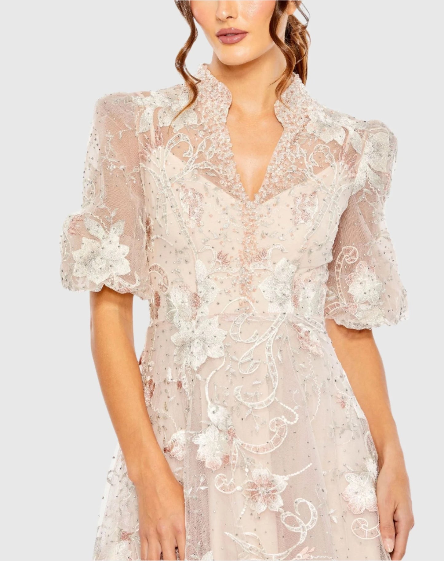 Queen Anne Puff Sleeve A Line Gown