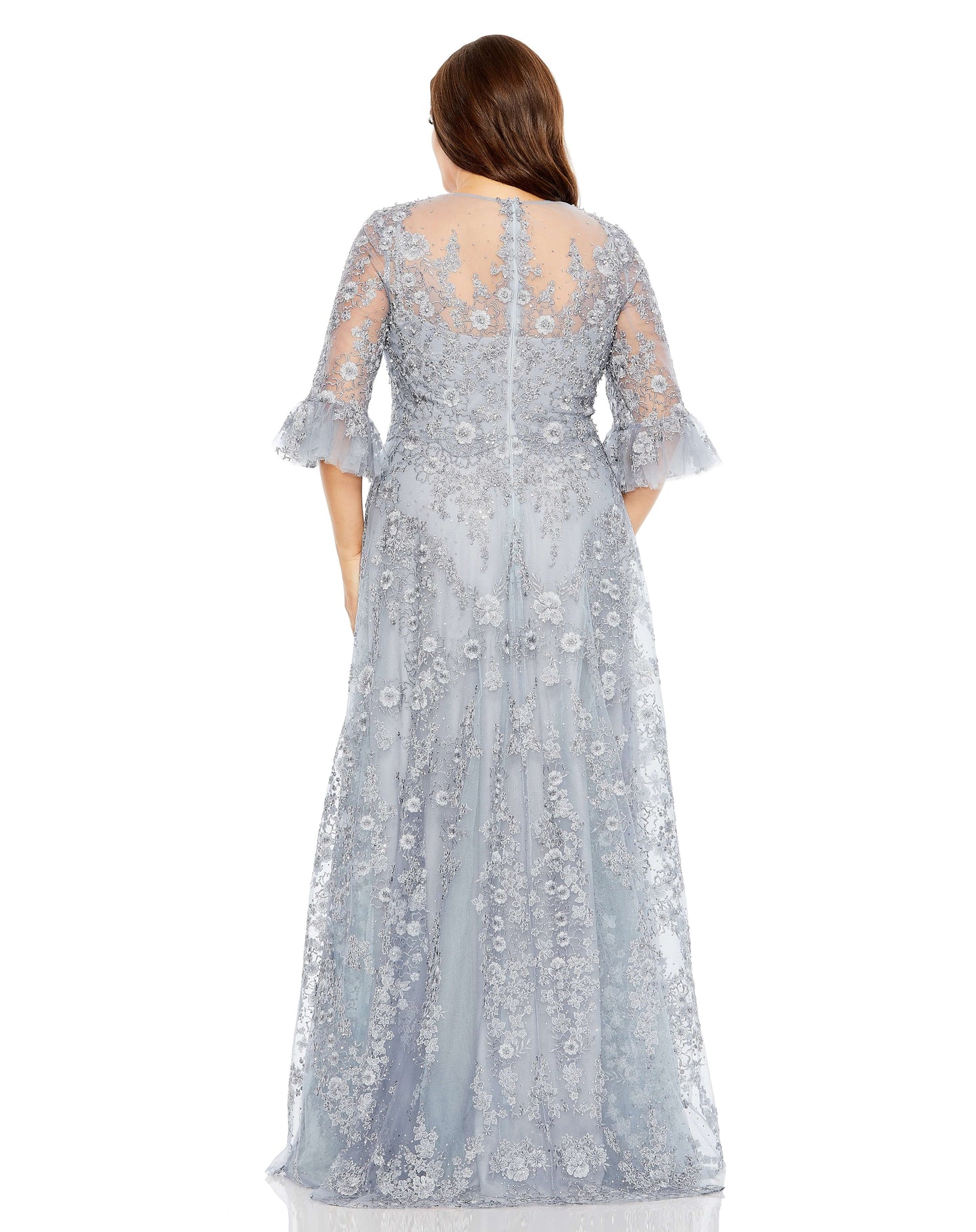 Mac Duggal Style#20471, High Neck Flutter Sleeve Embroidered A Line Gown, A line,Curvy Girl,Floor Length,Lace,Newest Arrivals,Three Quarter Sleeve, $1100.00