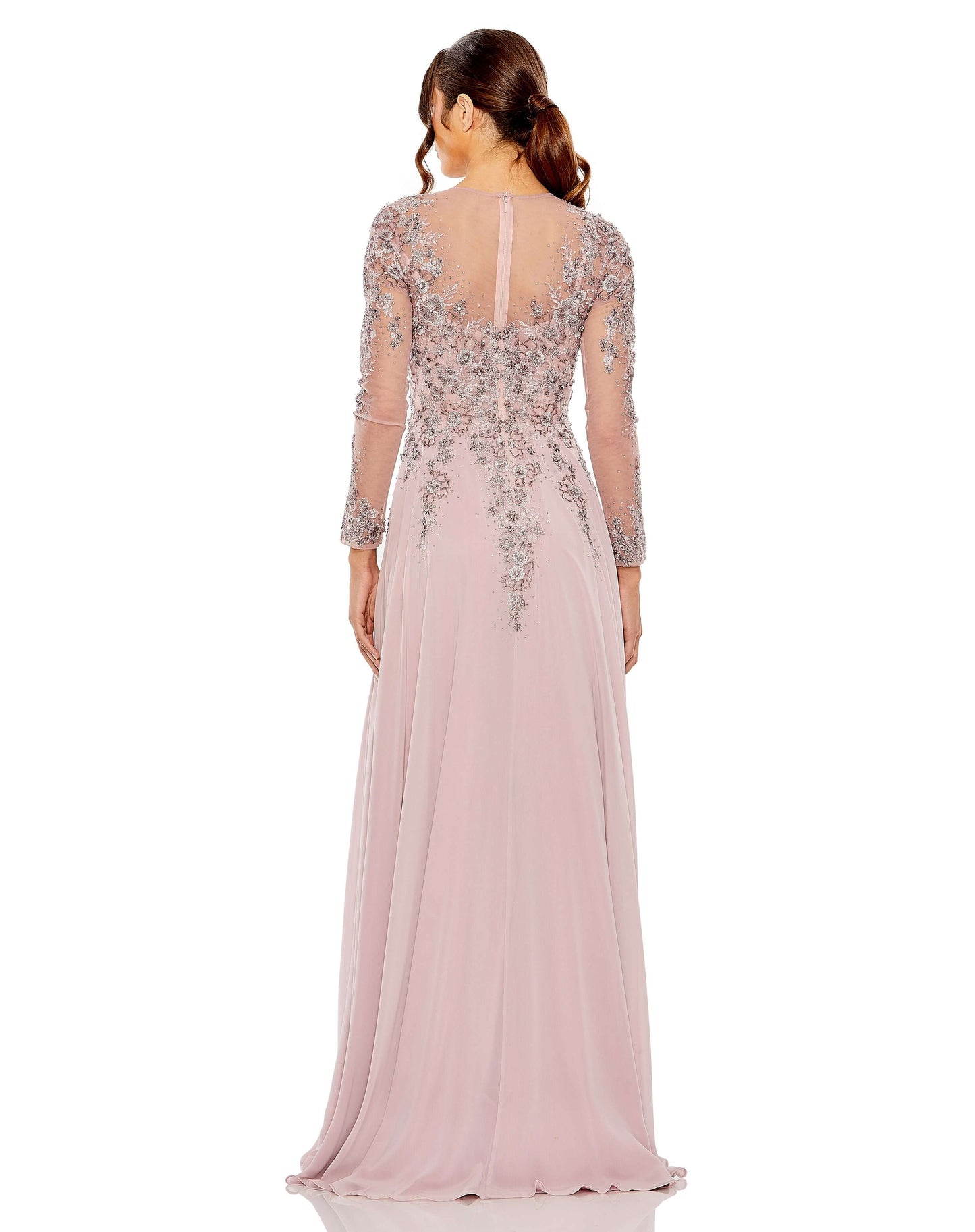 Mac Duggal Style#20478, High Neck Mesh Long Sleeve Embellished A Line Gown, A line,Floor Length,long sleeve,Newest Arrivals, $950.00
