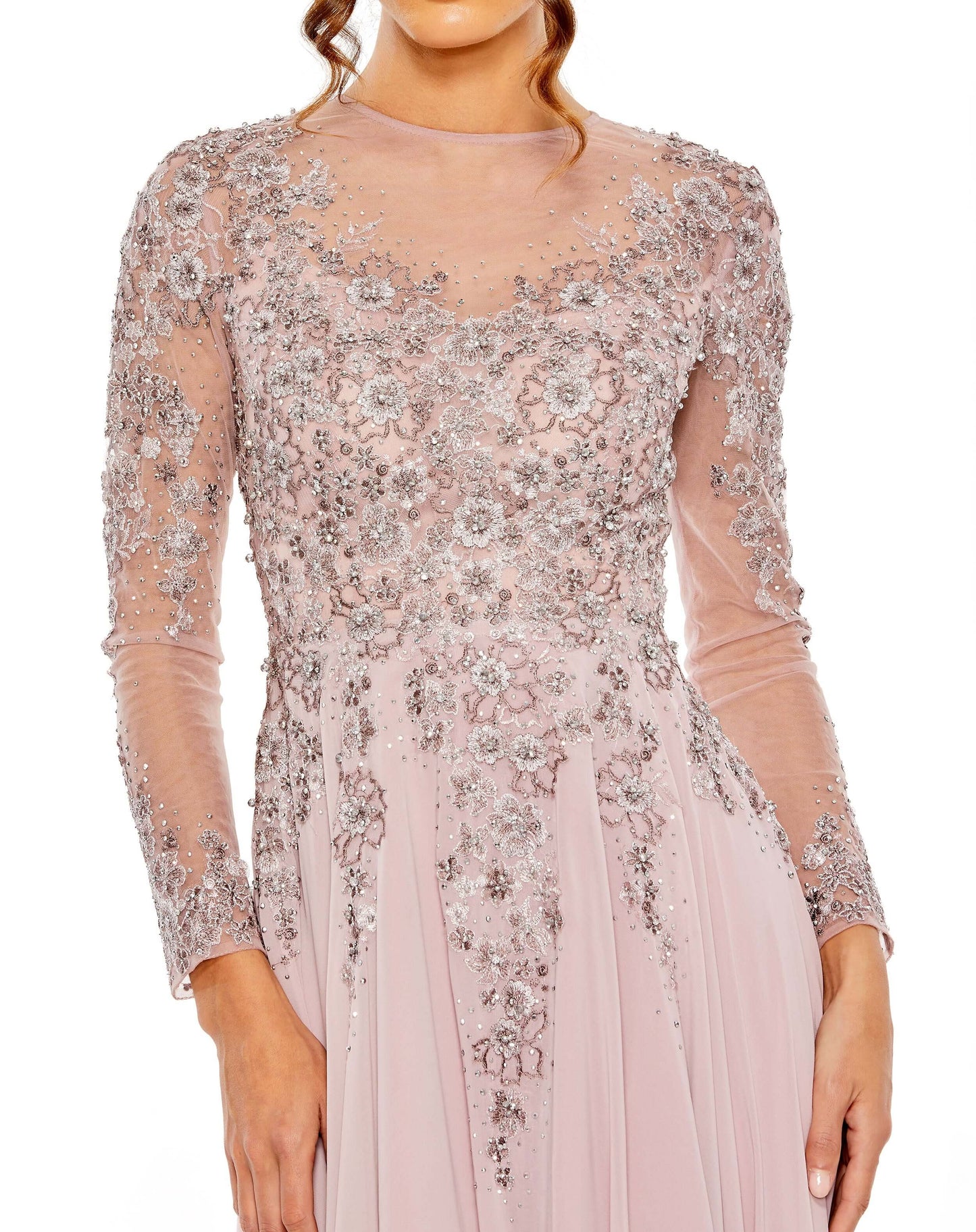 Mac Duggal Style#20478, High Neck Mesh Long Sleeve Embellished A Line Gown, A line,Floor Length,long sleeve,Newest Arrivals, $950.00