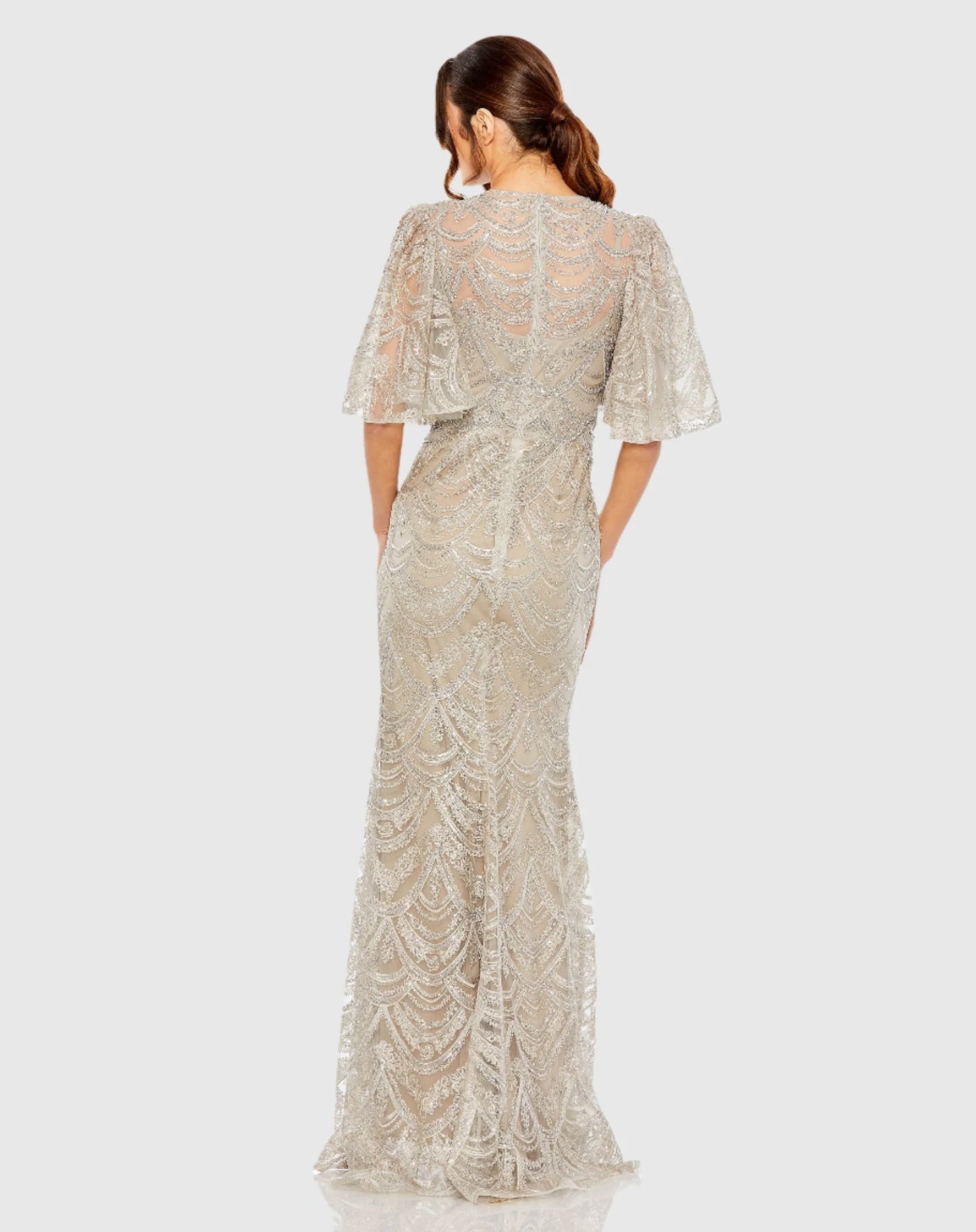 Flutter Sleeve High Neck Gown