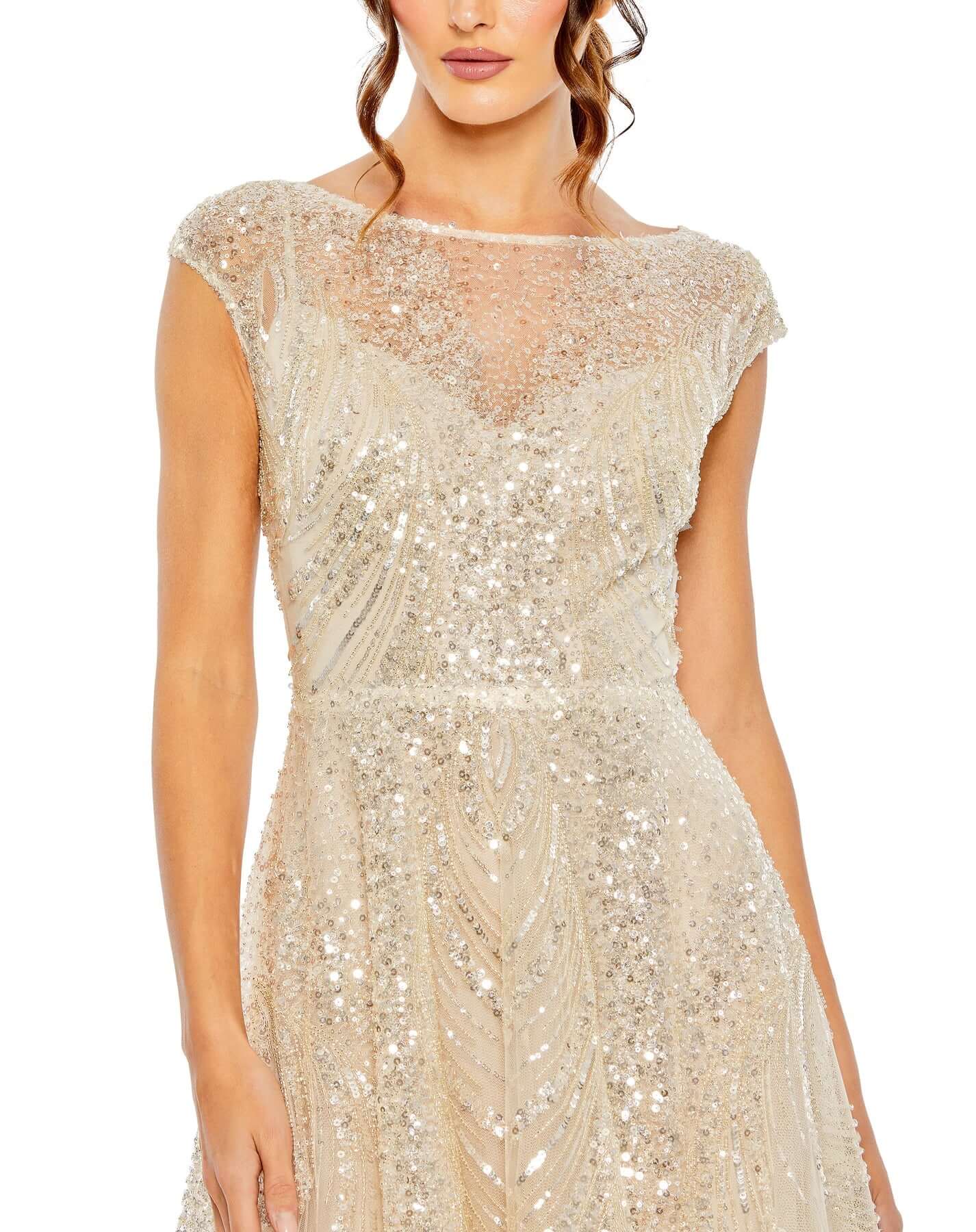 Mac Duggal Style#20524, Cap Sleeve High Neck Embellished A Line Gown, A line,beaded,Bridal,Cap Sleeve,Floor Length,Newest Arrivals, $1100.00