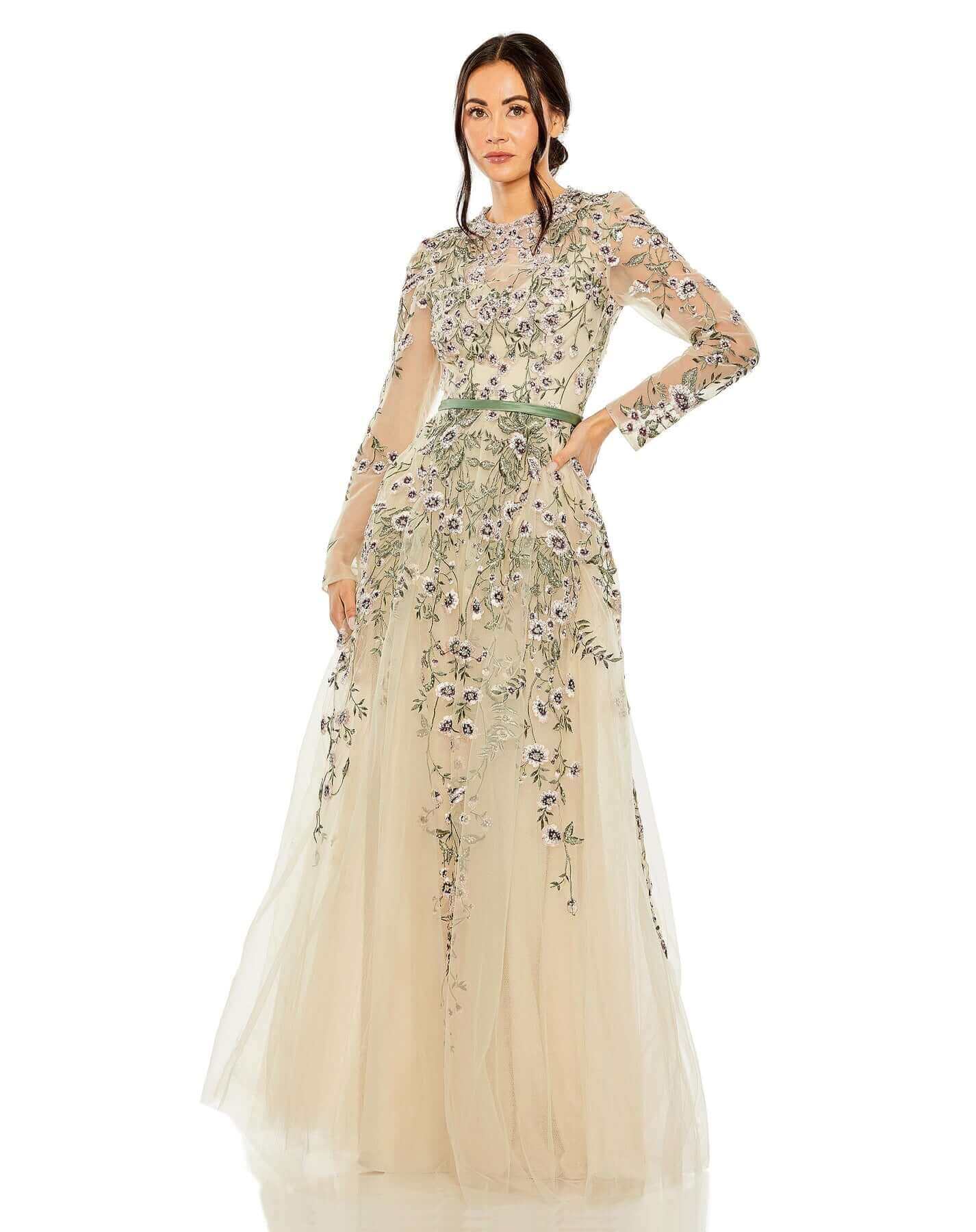 Mac Duggal Style#20580, Long Sleeve Embellished Gown, A line,beaded,Bridal,Embroidery,Floor Length,long sleeve,Newest Arrivals, $1150.00