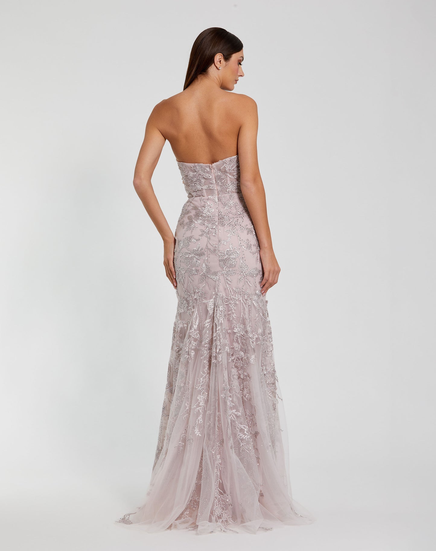 Strapless Beaded Applique Mermaid Gown With Flower