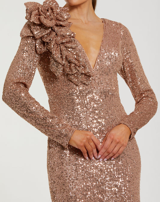 Navy Sequin Long Sleeve Blouson Evening Gown (Copy)