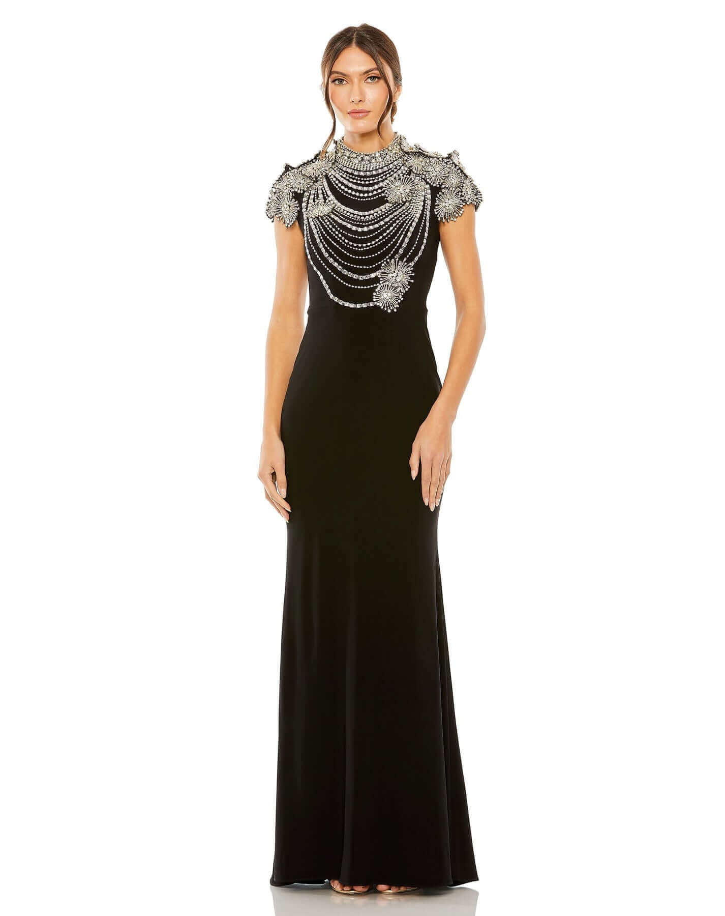 Mac Duggal Style#42055, High Neck Embellished Column Gown, beaded,Cap Sleeve,Floor Length,Newest Arrivals,Sheath, $1200.00