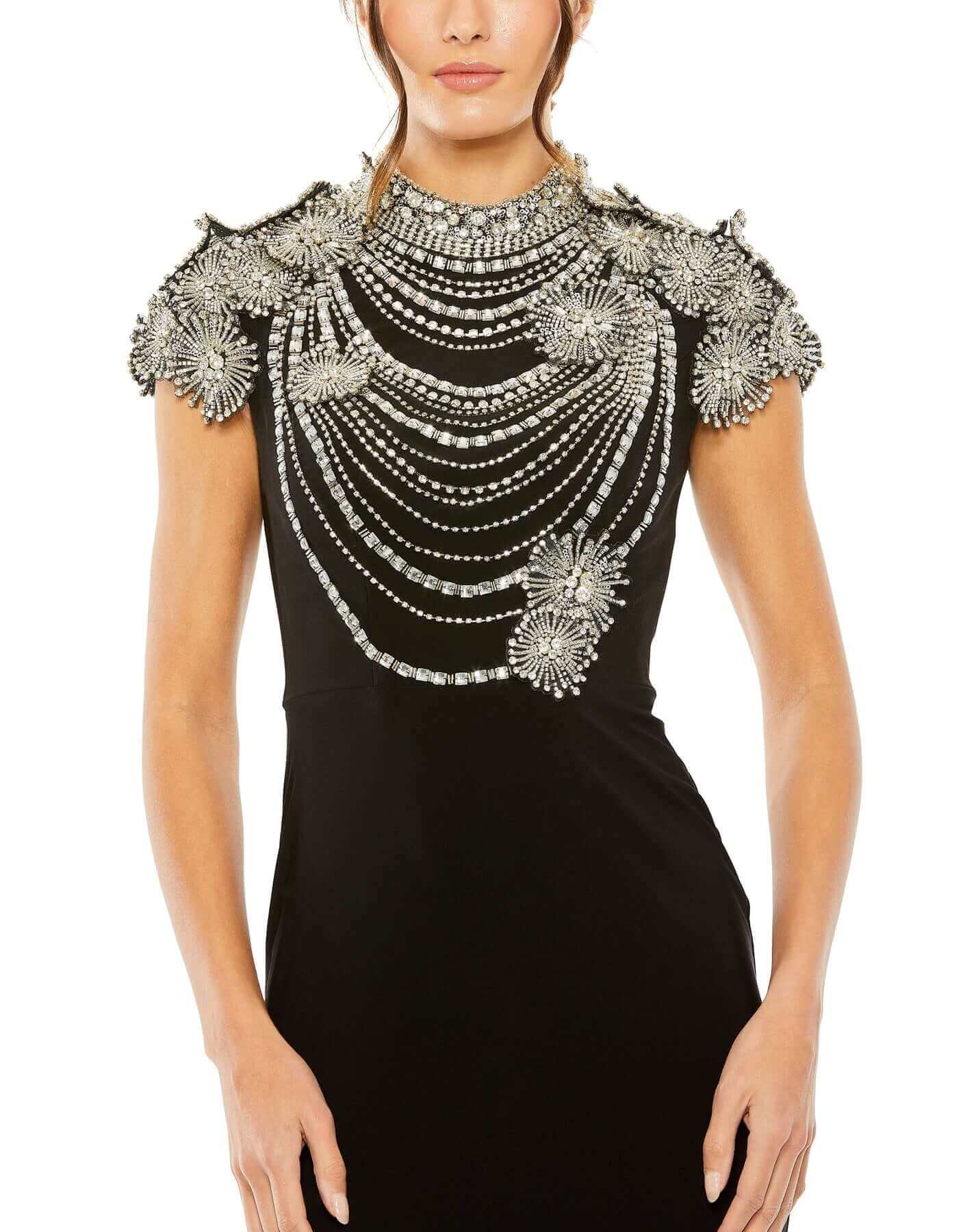 Mac Duggal Style#42055, High Neck Embellished Column Gown, beaded,Cap Sleeve,Floor Length,Newest Arrivals,Sheath, $1200.00