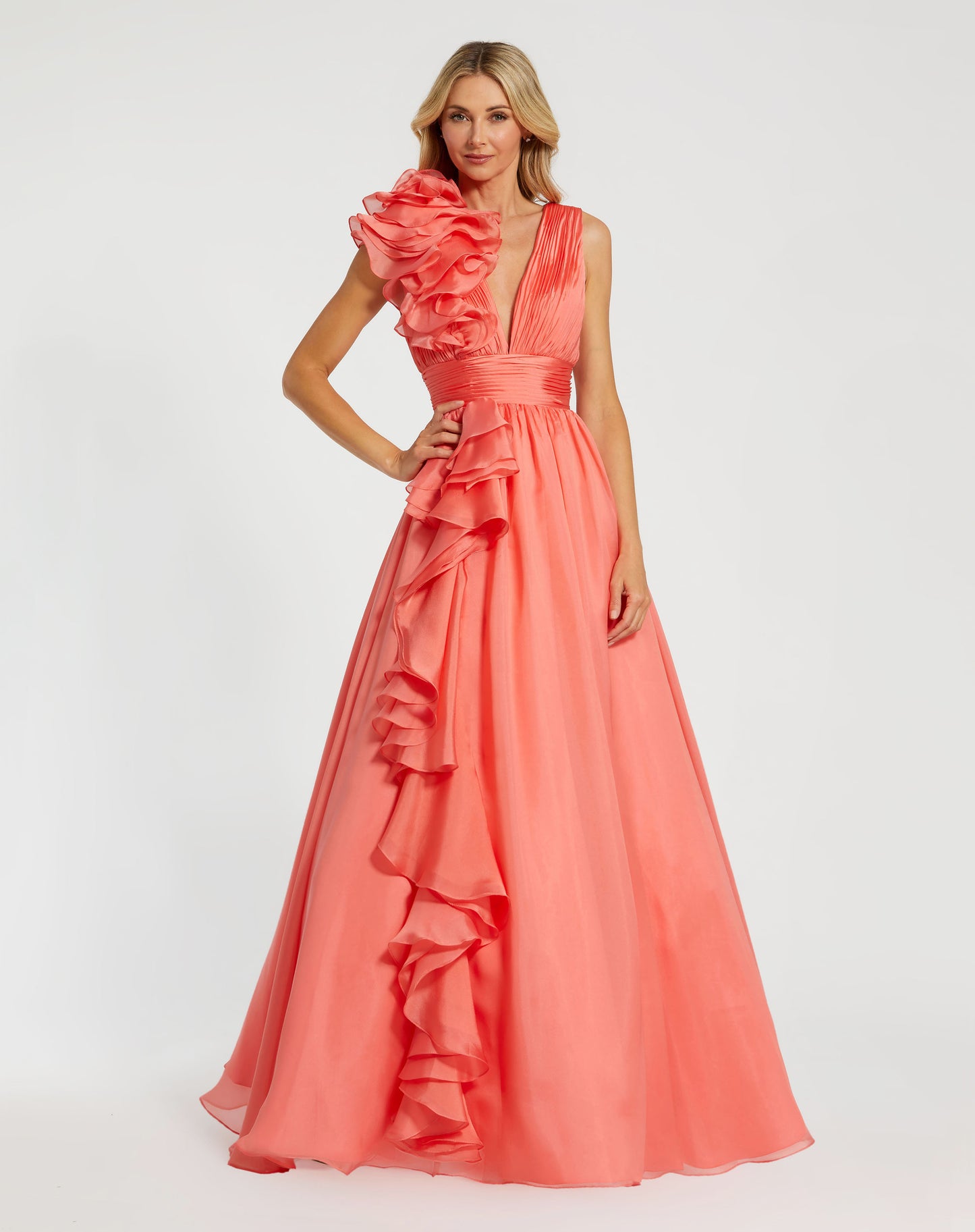 Ruffle Detailed Evening Ball Gown