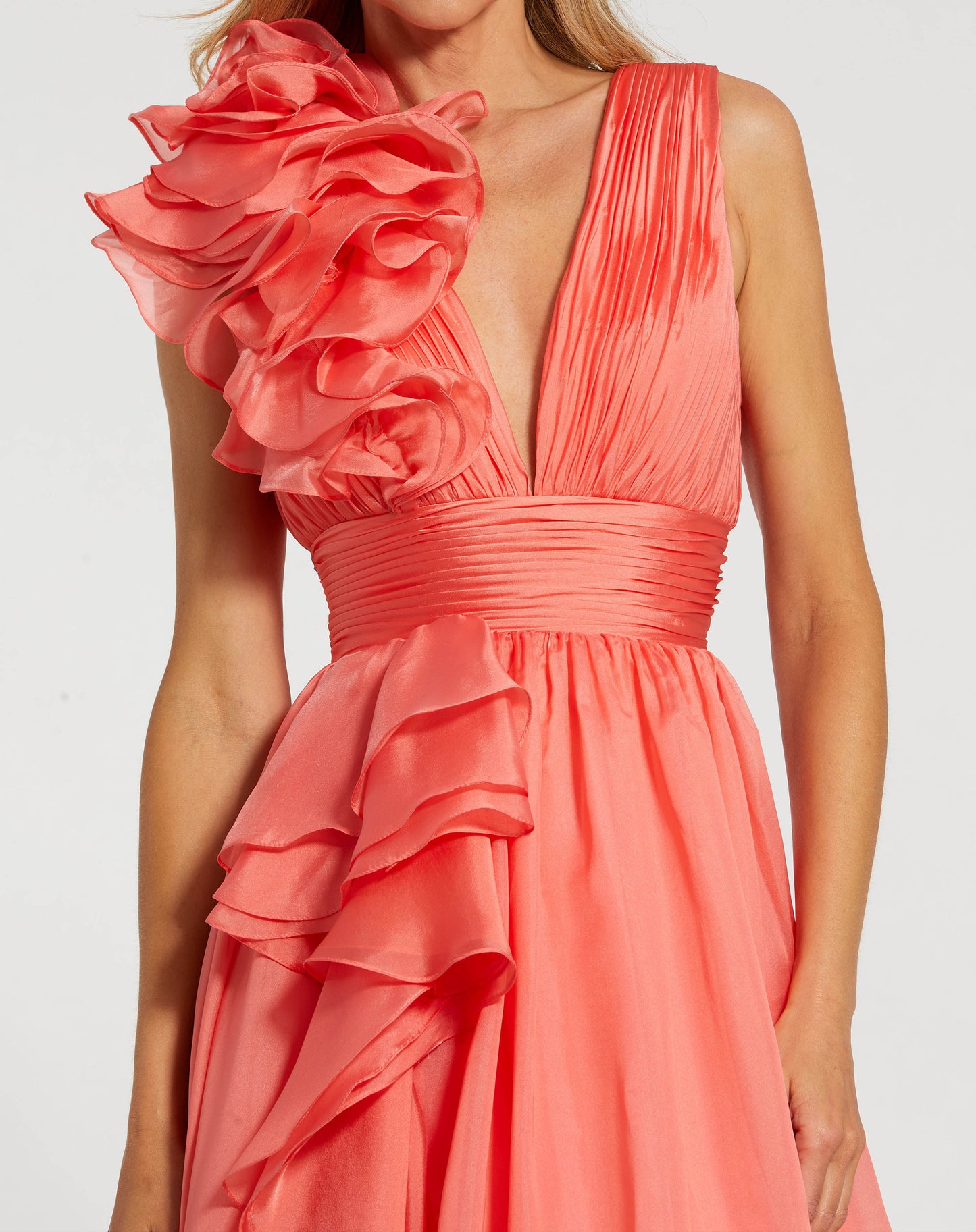 Ruffle Detailed Evening Ball Gown