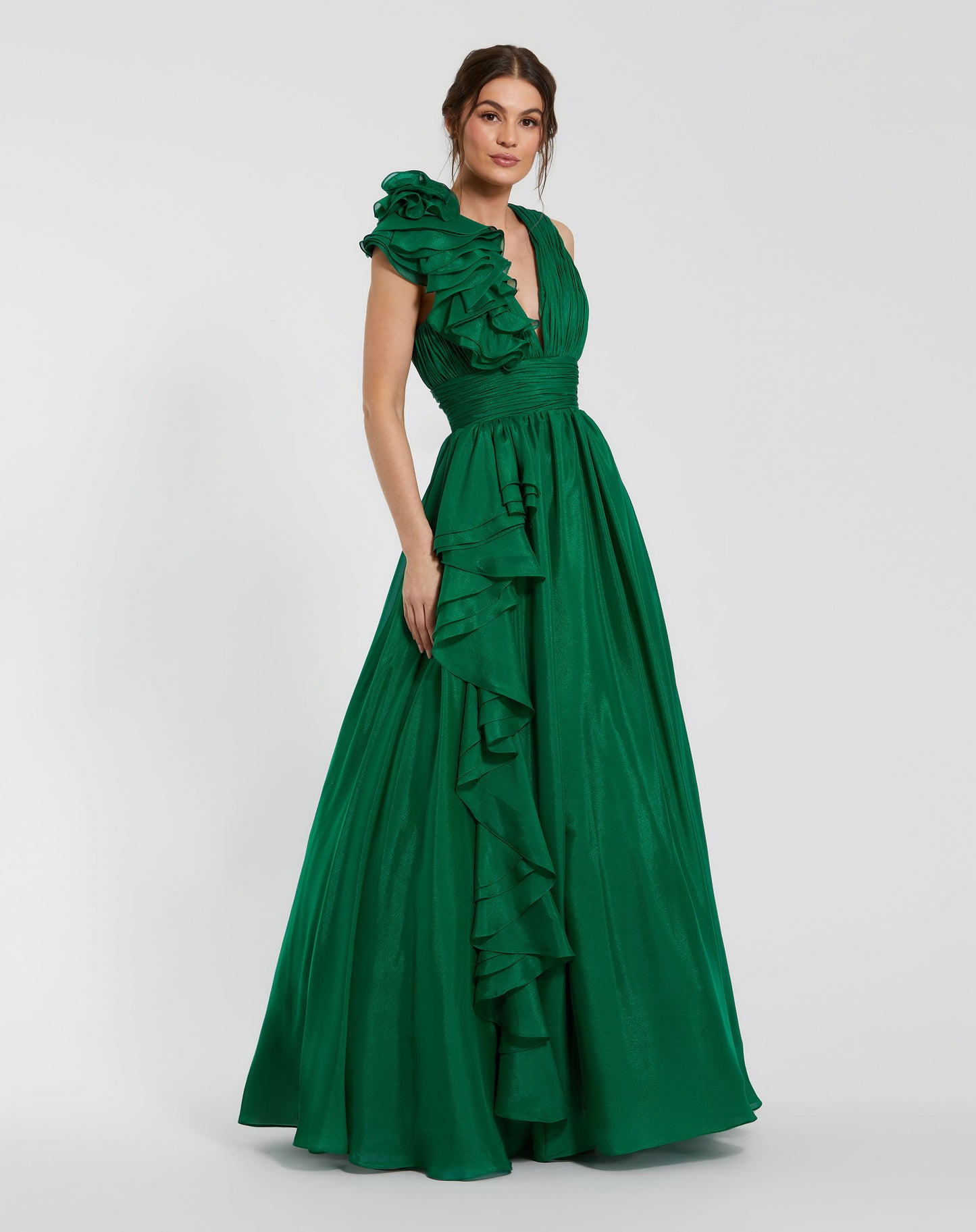 Ruffle Detailed Evening Ball Gown