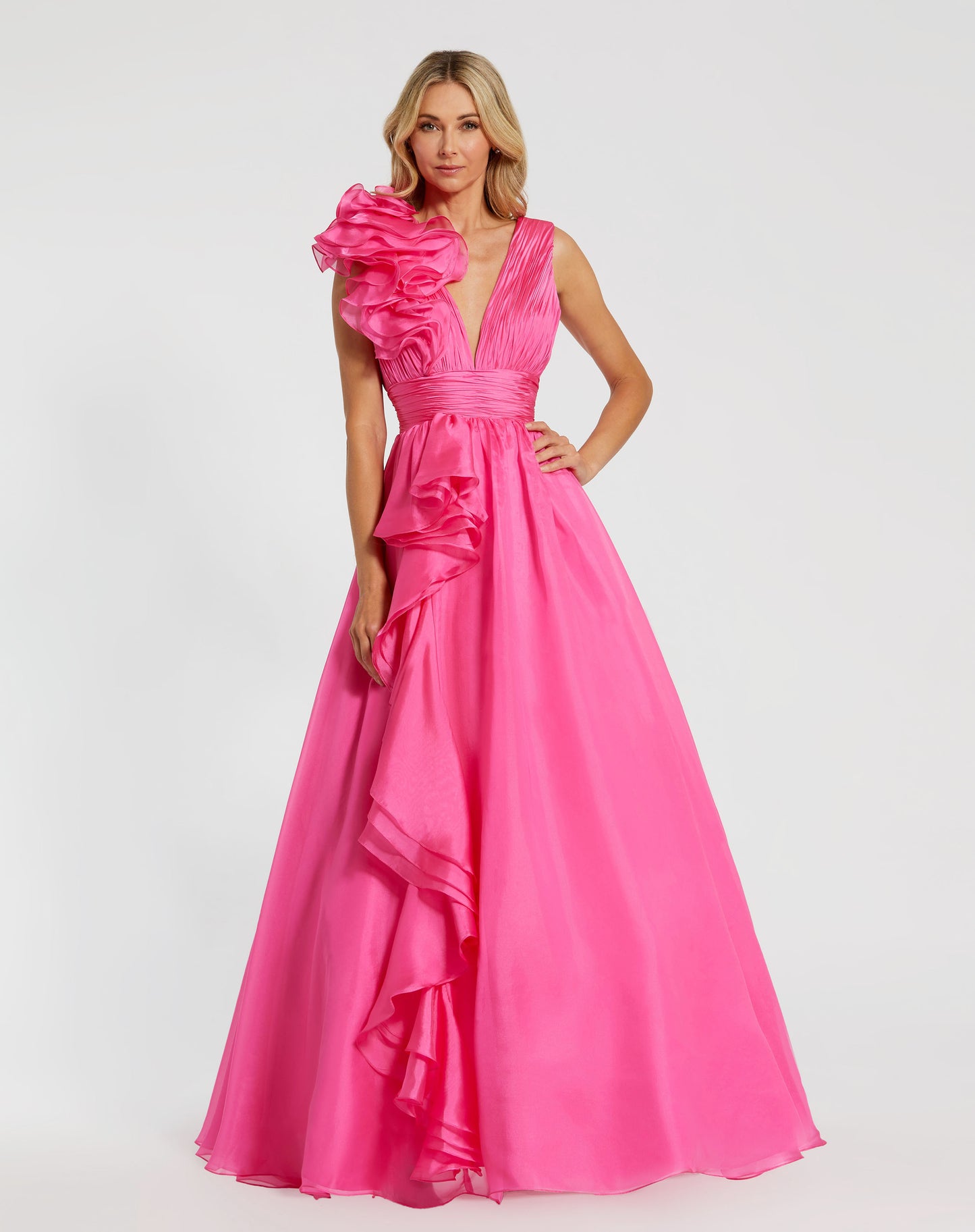 Ruffle Detailed Evening Ball Gown