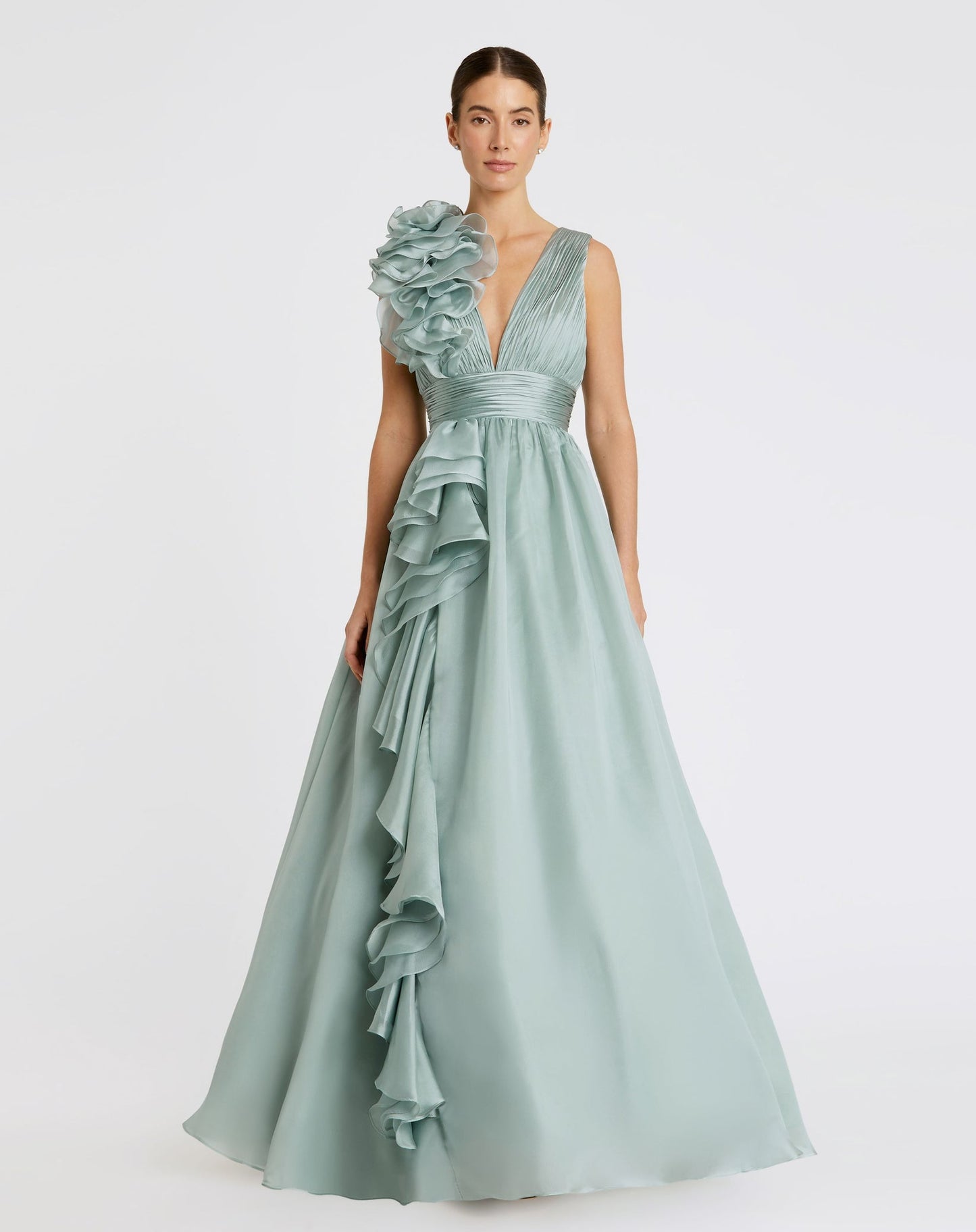 Ruffle Detailed Evening Ball Gown