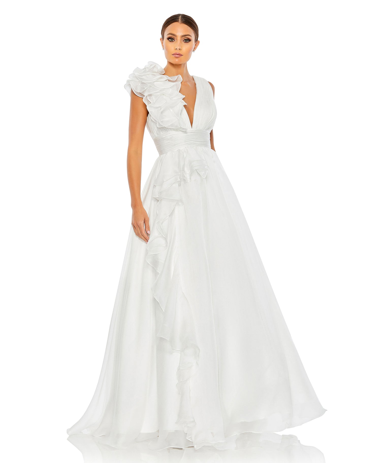 Ruffle Detailed Evening Ball Gown