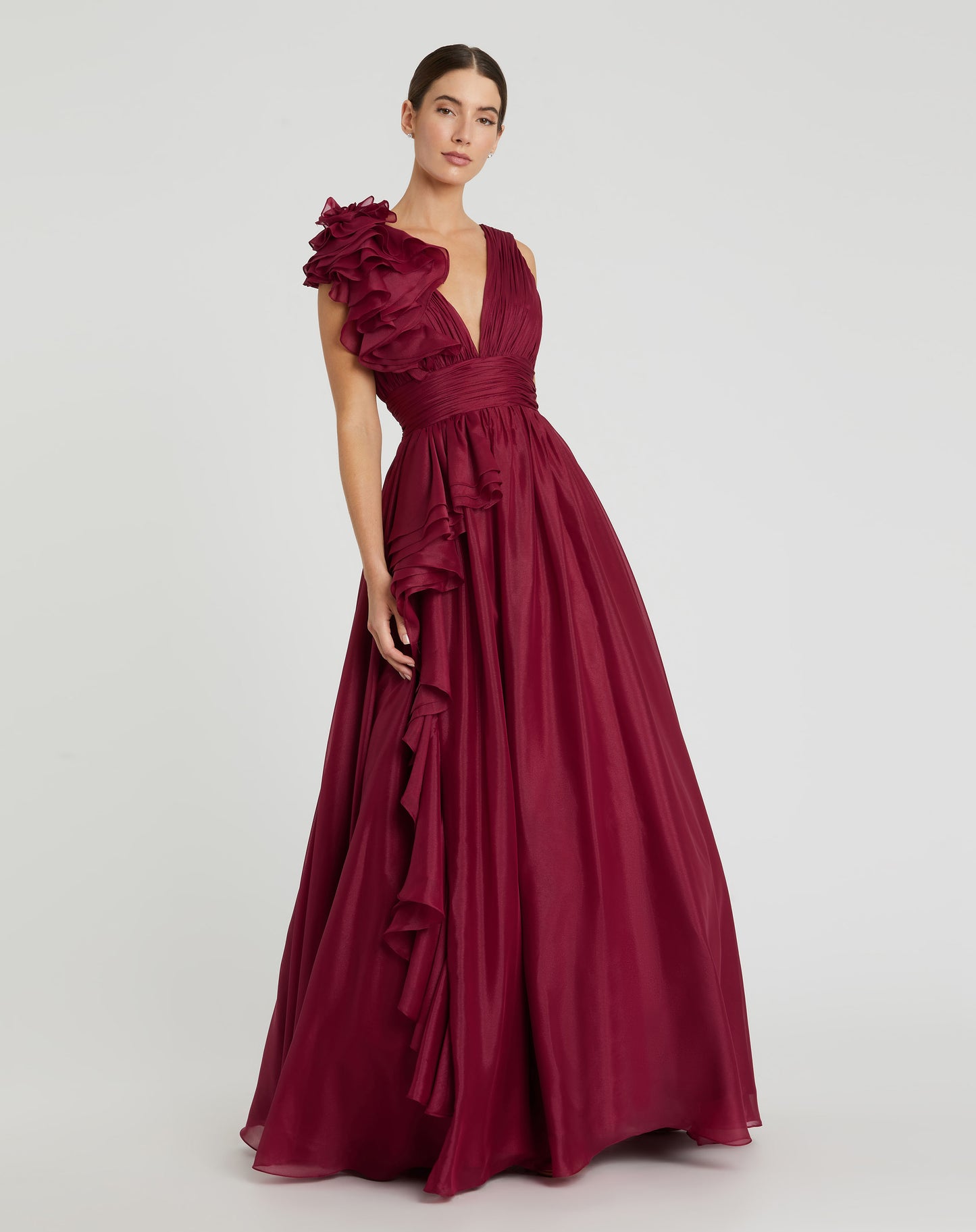 Ruffle Detailed Evening Ball Gown