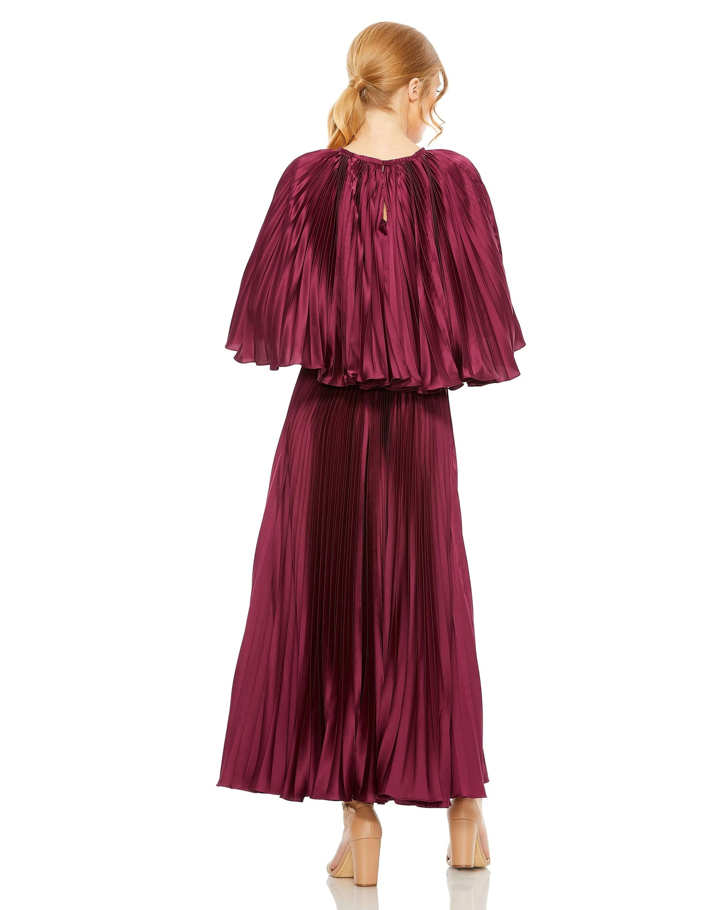 Mac Duggal Style#49638, Pleated Caplet T-Length Gown Dress, A line,Midi,Newest Arrivals,Pleated,Short Sleeve, $725.00
