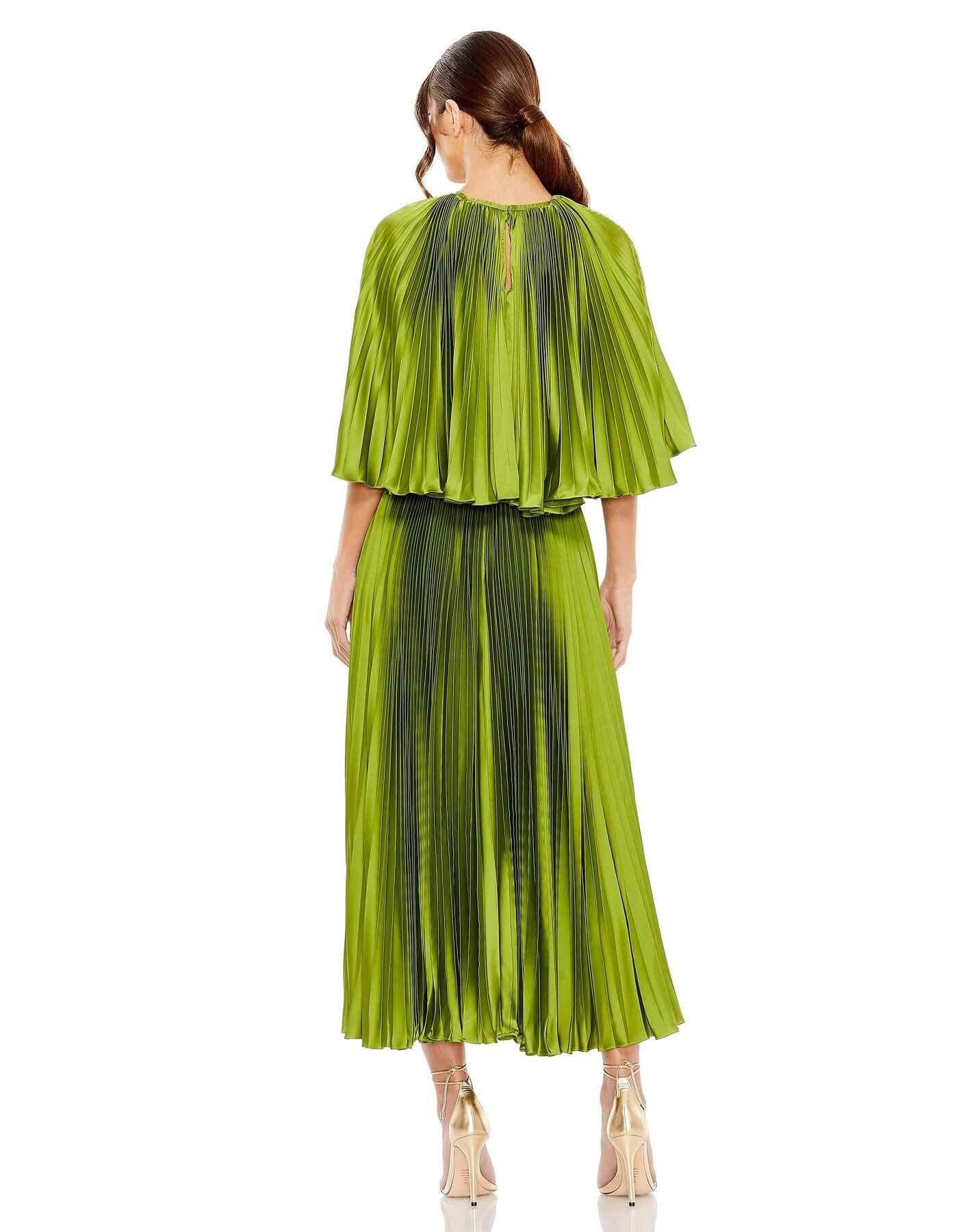 Mac Duggal Style#49638, Pleated Caplet T-Length Gown Dress, A line,Midi,Newest Arrivals,Pleated,Short Sleeve, $725.00