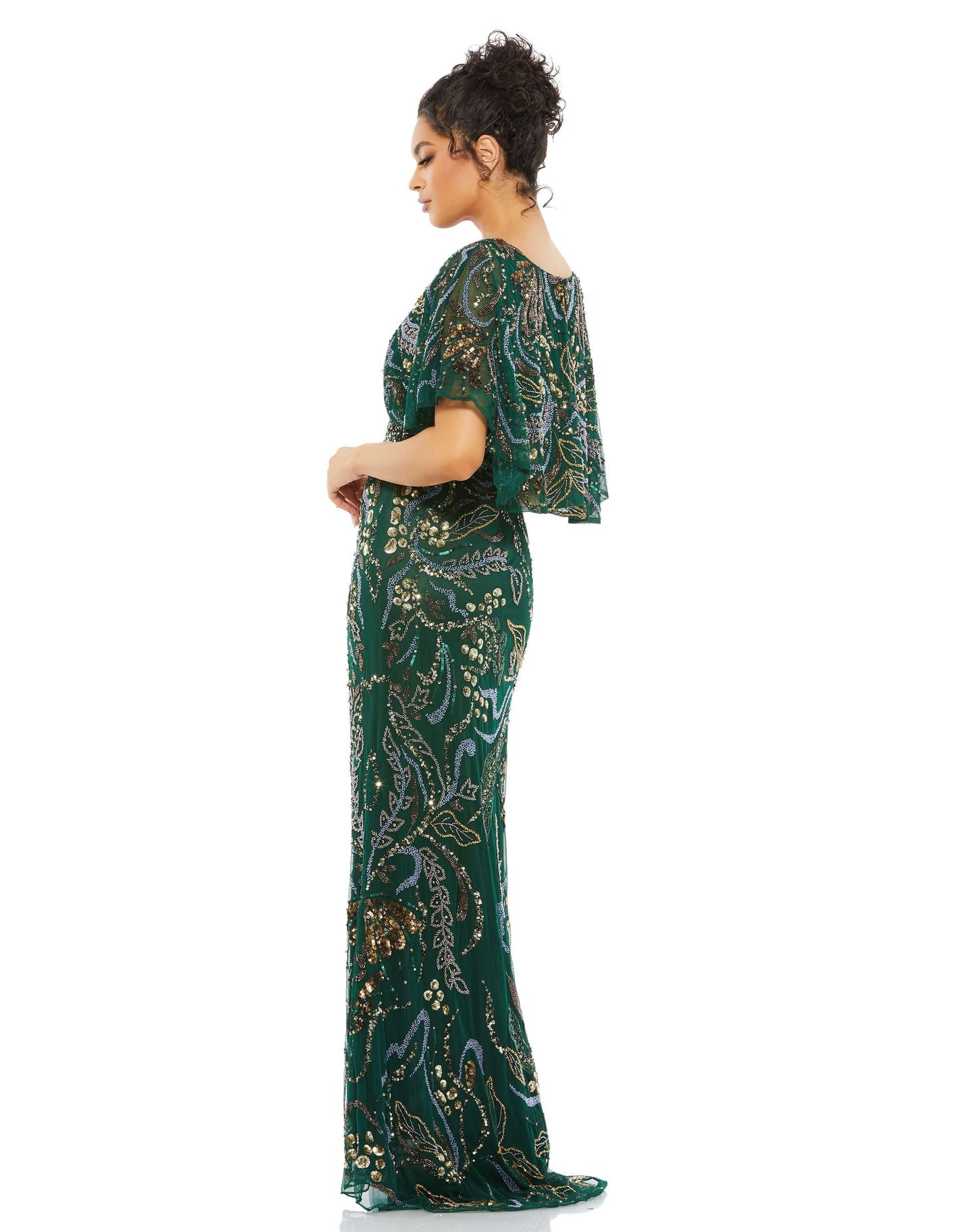 Mac Duggal Style#5239, Embellished V Neck Cape Sleeve Column Gown, beaded,Cape,Fit and Flare,Floor Length,Newest Arrivals,Sequin,V-Neck, $1100.00