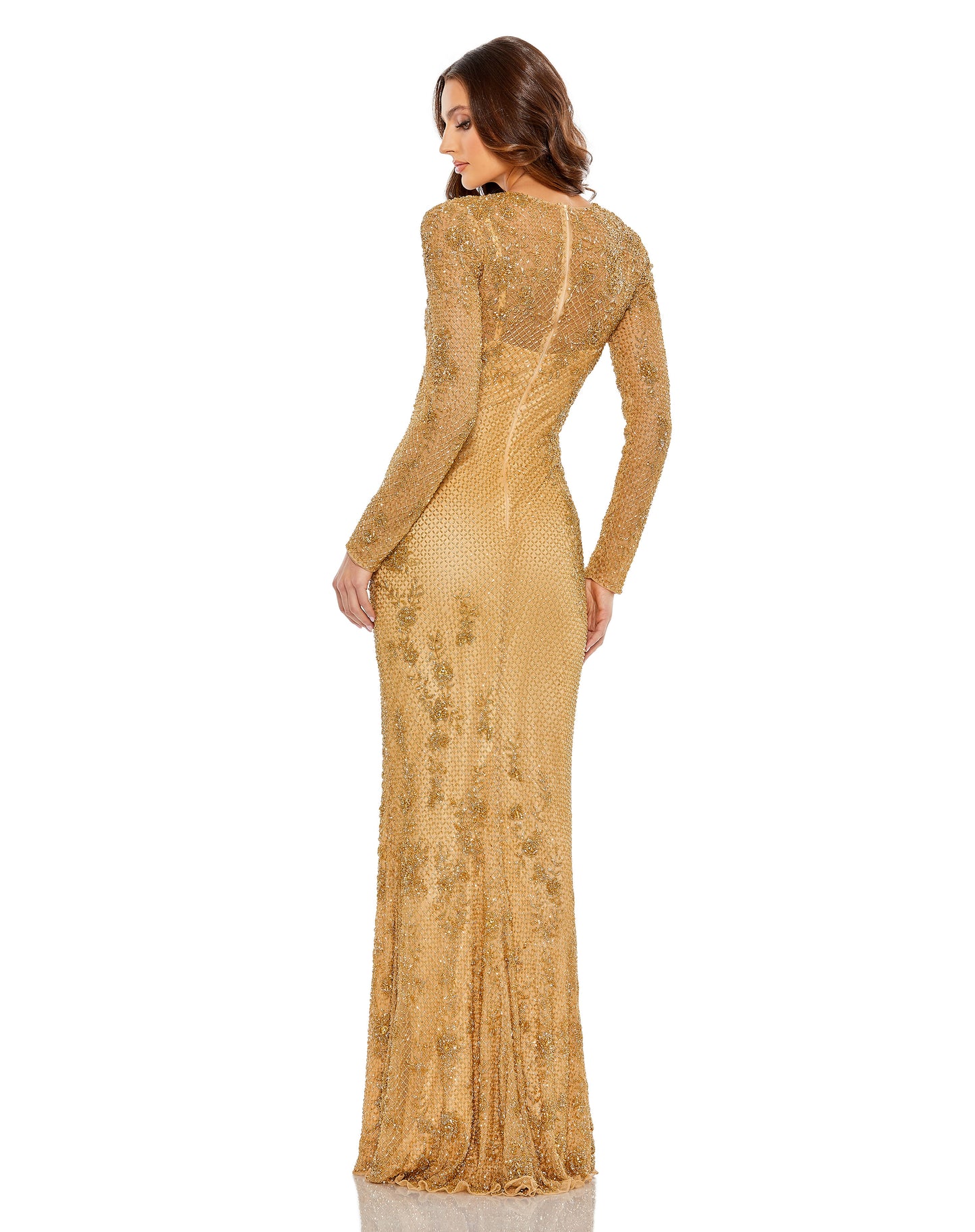 Long Sleeve Embellished Evening Gown