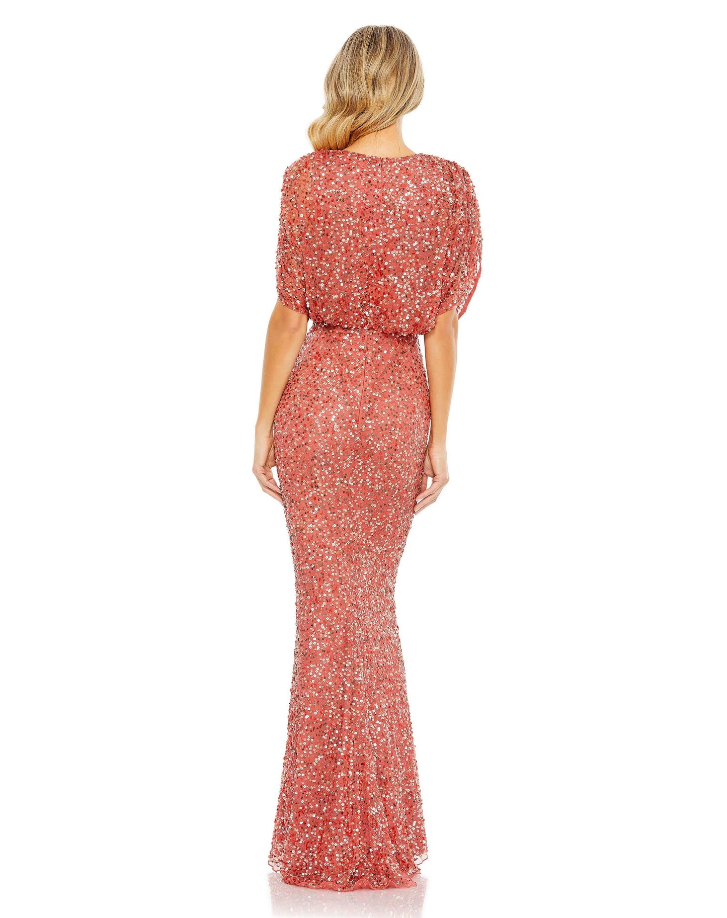 Mac Duggal Style#5640, Draped Sleeve V Neck Gown, Fit and Flare,Floor Length,Newest Arrivals,Sequin,Short Sleeve, $730.00