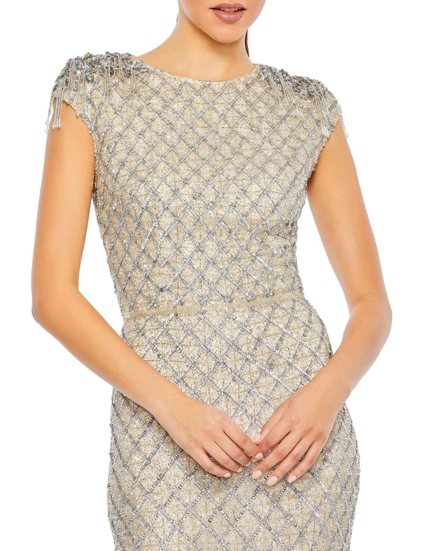 Mac Duggal Style#5642, Embellished Crystal Cap Sleeve Column Gown, beaded,Cap Sleeve,Floor Length,Newest Arrivals,Sheath, $1095.00