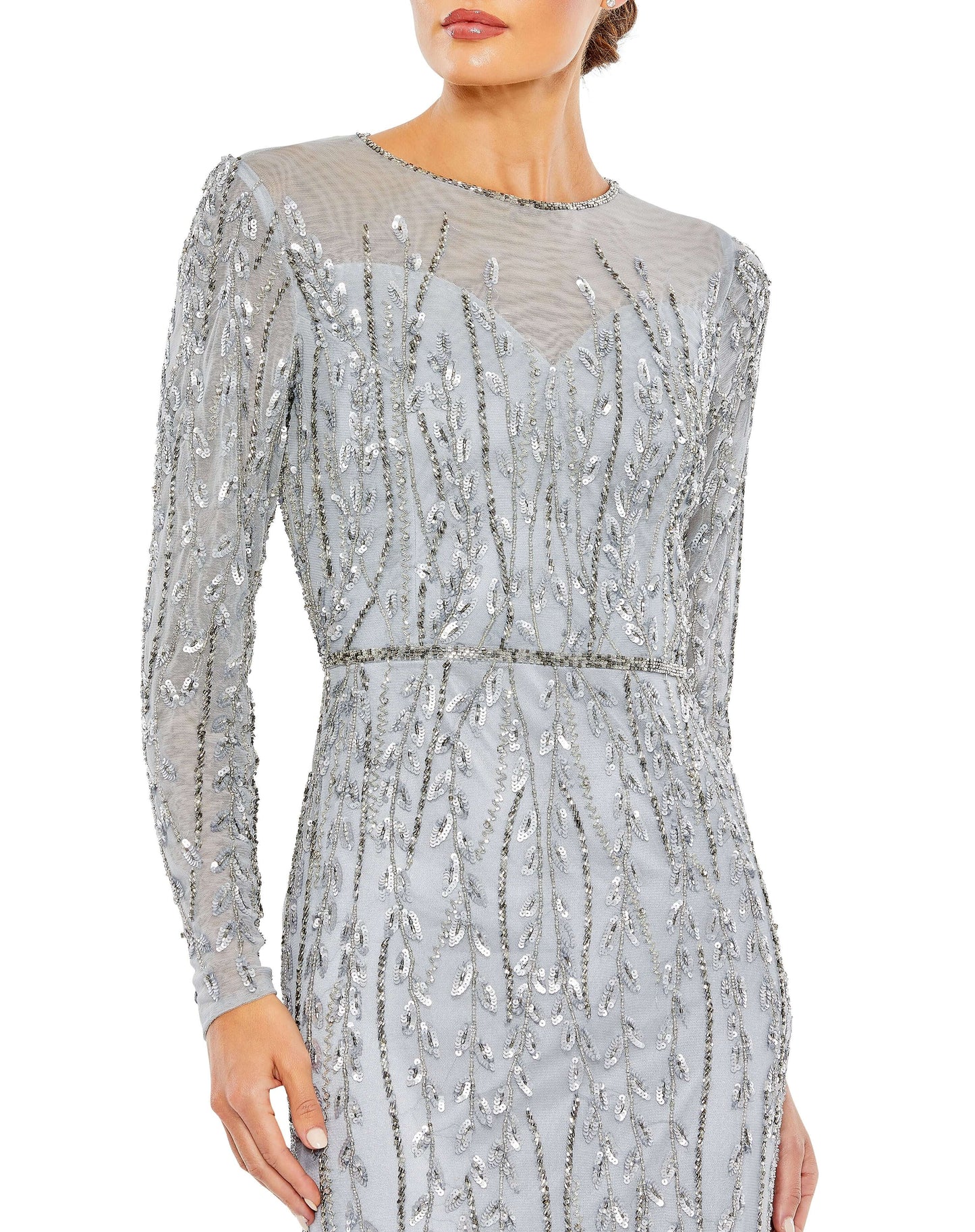 Mac Duggal Style#5644, Embellished Illusion Long sleeve high neck gown, Floor Length,long sleeve,Newest Arrivals,Sequin,Sheath, $960.00