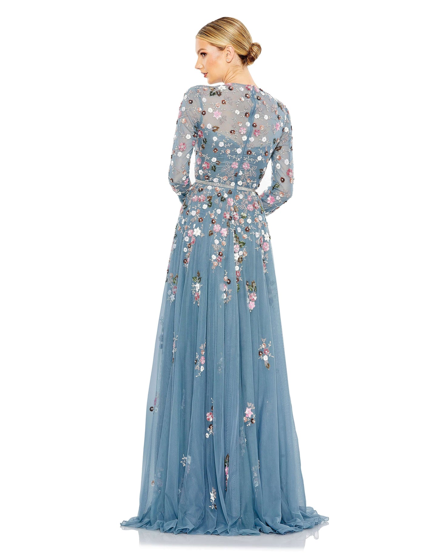 Mac Duggal Style#5721, Sequined Floral Long Sleeve High Neck Gown, A line,Floor Length,Floral,long sleeve,Newest Arrivals, $1075.00