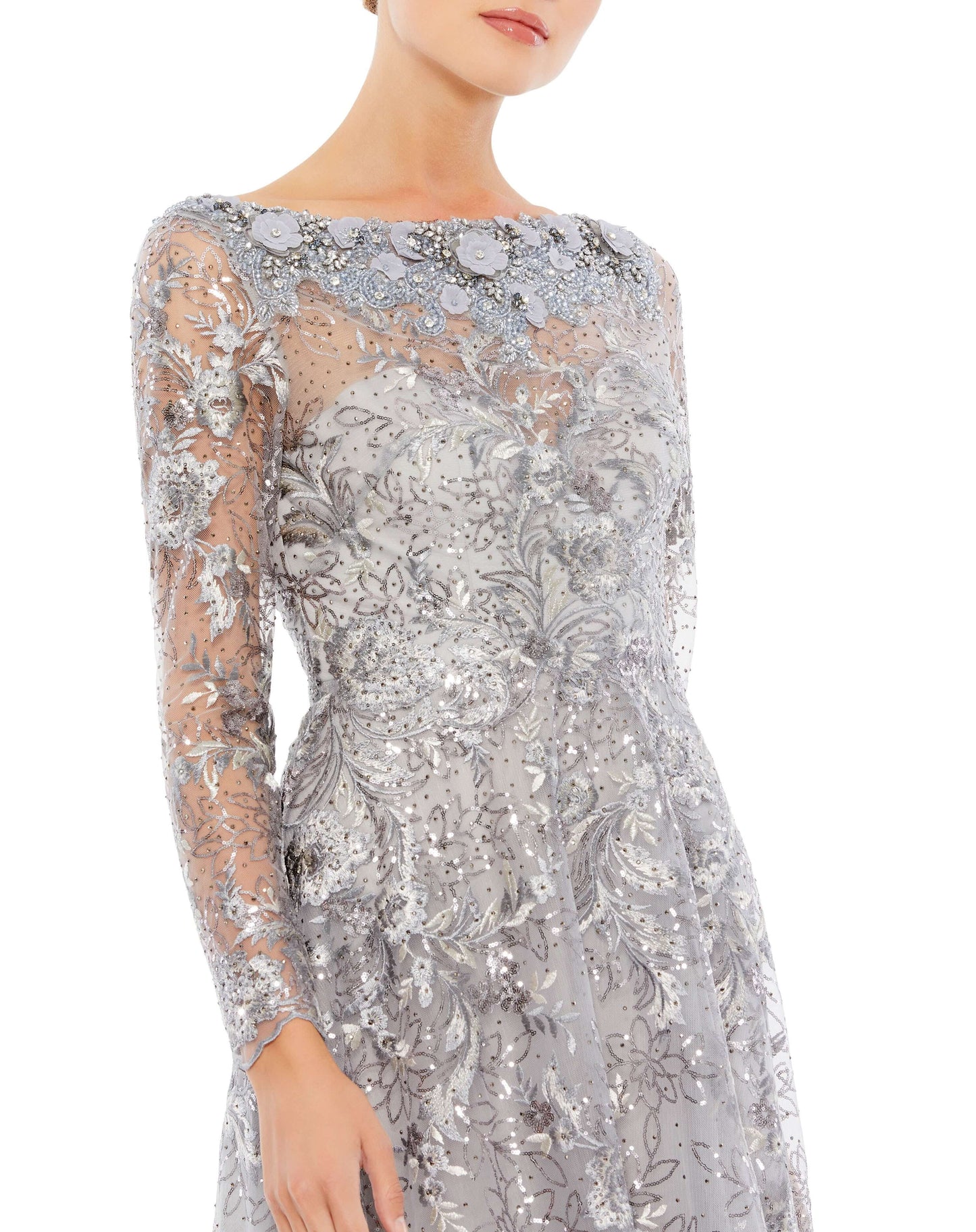 Mac Duggal Style#67498, Floral Embroidered Illusion Long Sleeve Gown, A line,Floor Length,long sleeve,Tulle, $1150.00