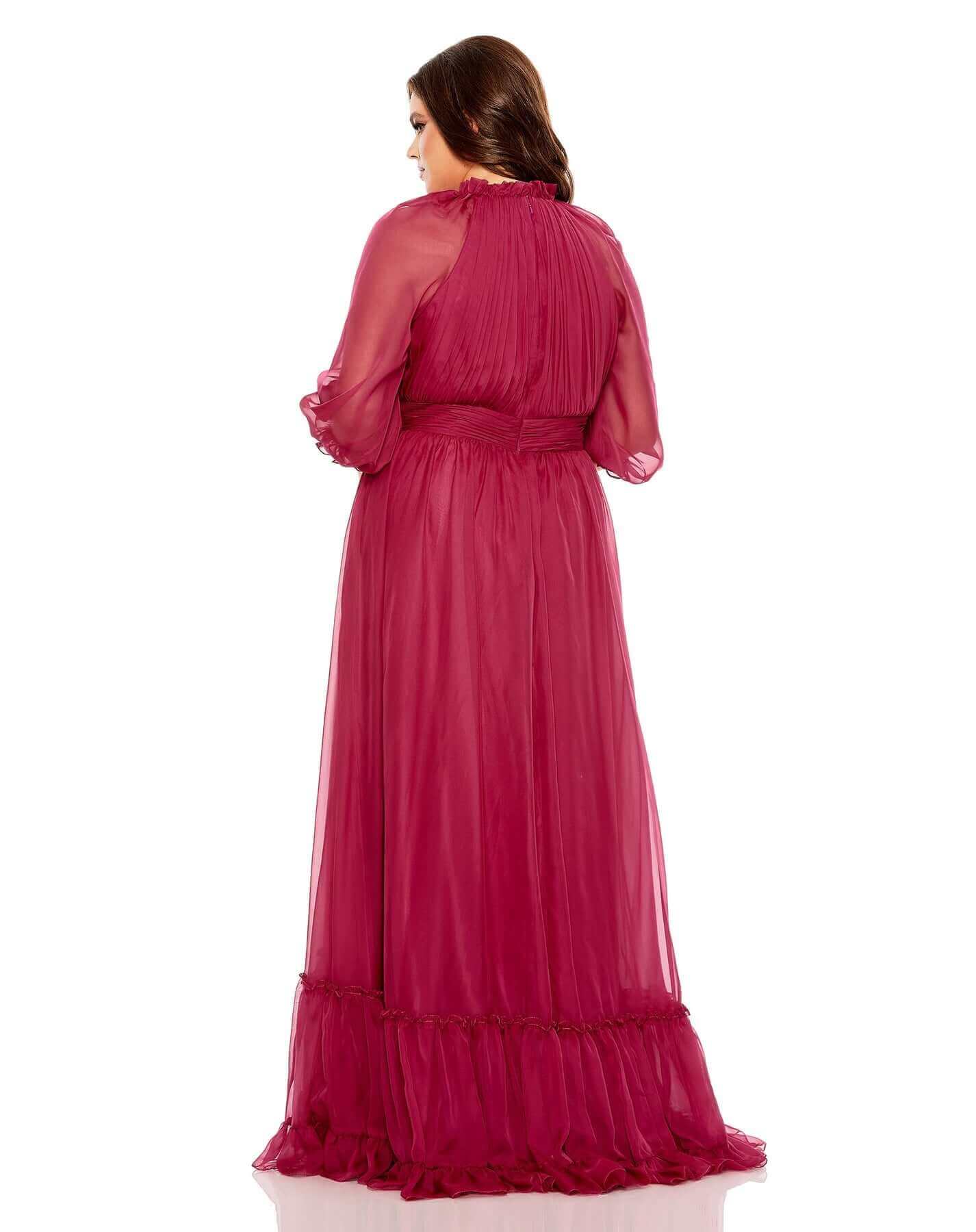 Mac Duggal Style#68426, High Neck Puff Sleeve Tiered A Line Gown, A line,Curvy Girl,Floor Length,Newest Arrivals,Pleated,Three Quarter Sleeve, $700.00