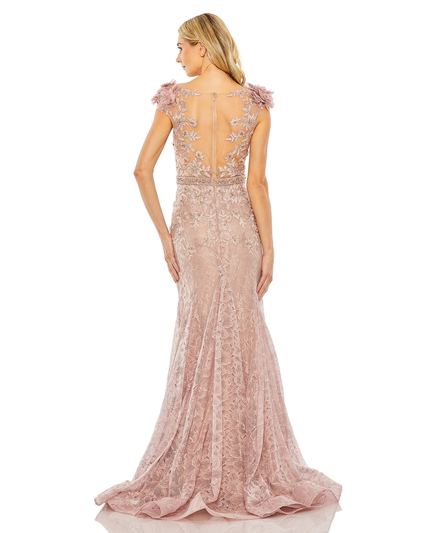 Embroidered Illusion Appliqued Bodice Trumpet Gown