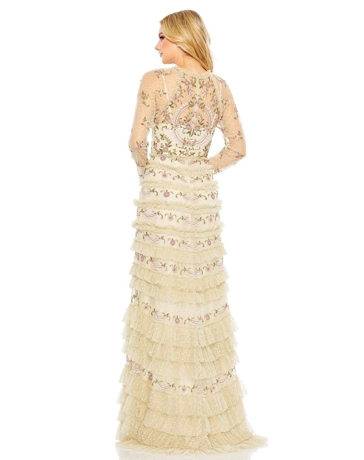 Mac Duggal Style#8030, Long Sleeve Swiss Dot Embroidered Floral Ruffle Tiered Gown, Floor Length,long sleeve,Newest Arrivals,Ruffles, $1070.00