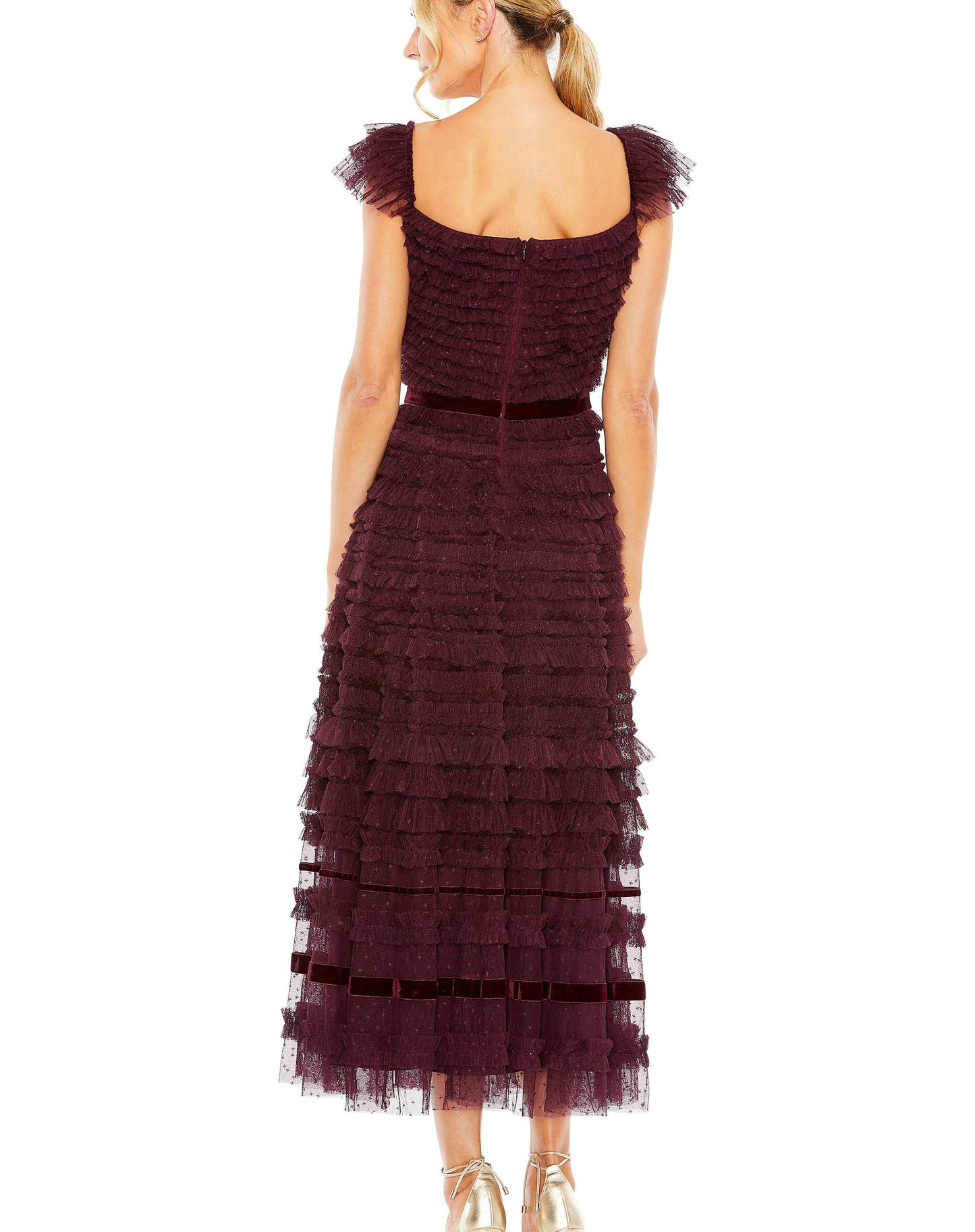 Ruffle Cap Sleeve Tiered Midi Dress