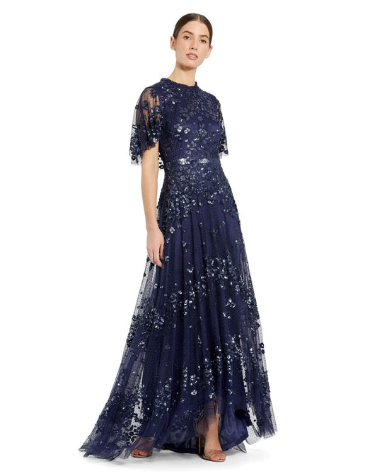 Mac Duggal Style#9192, Sequined High Neck Flutter Sleeve A Line Gown, A line,beaded,Floor Length,Newest Arrivals,Sequin,Short Sleeve, $1100.00