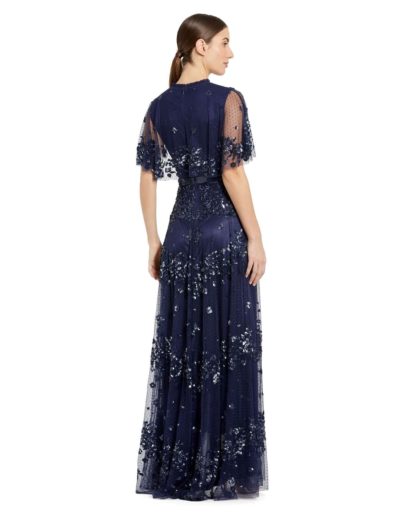 Mac Duggal Style#9192, Sequined High Neck Flutter Sleeve A Line Gown, A line,beaded,Floor Length,Newest Arrivals,Sequin,Short Sleeve, $1100.00