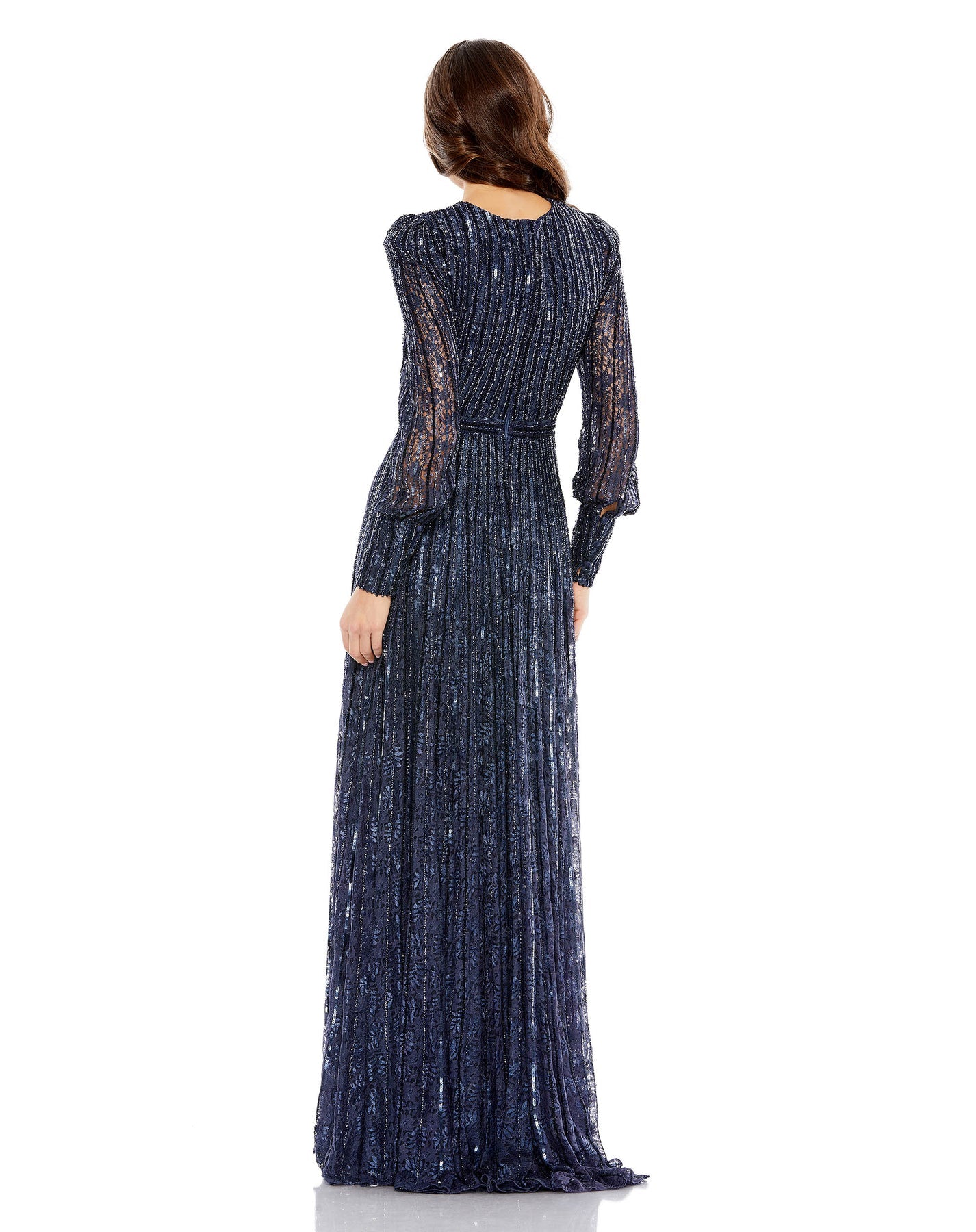 Mac Duggal Style#93679, Sequined Lace Long Sleeve Wrap Over Gown, A line,Floor Length,Lace,long sleeve,Sequin,Tulle,V-Neck, $1100.00
