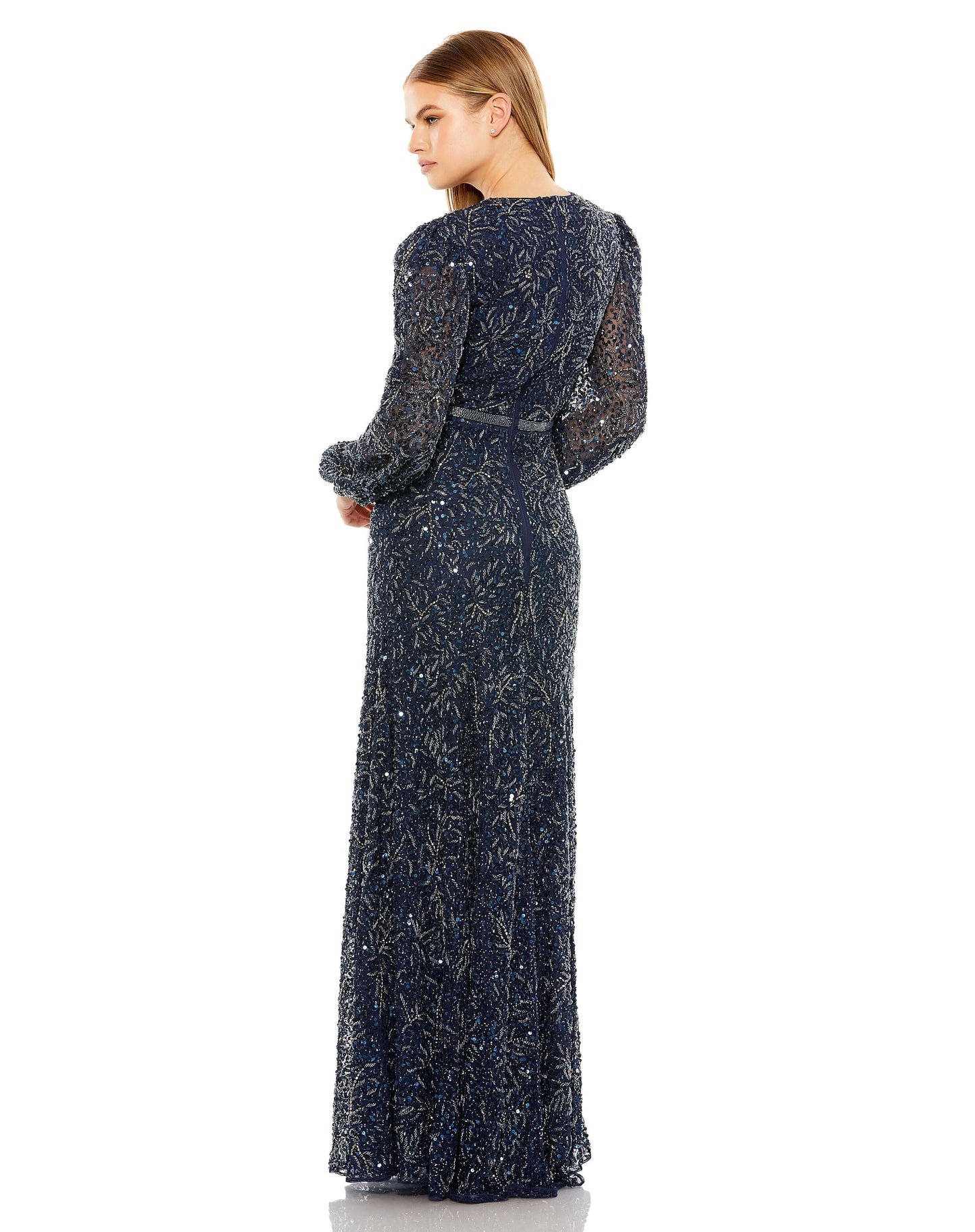 Mac Duggal Style#93902, Sheer Long Sleeve Beaded Gown, beaded,Fit and Flare,Floor Length,long sleeve,Newest Arrivals,Sequin, $1100.00